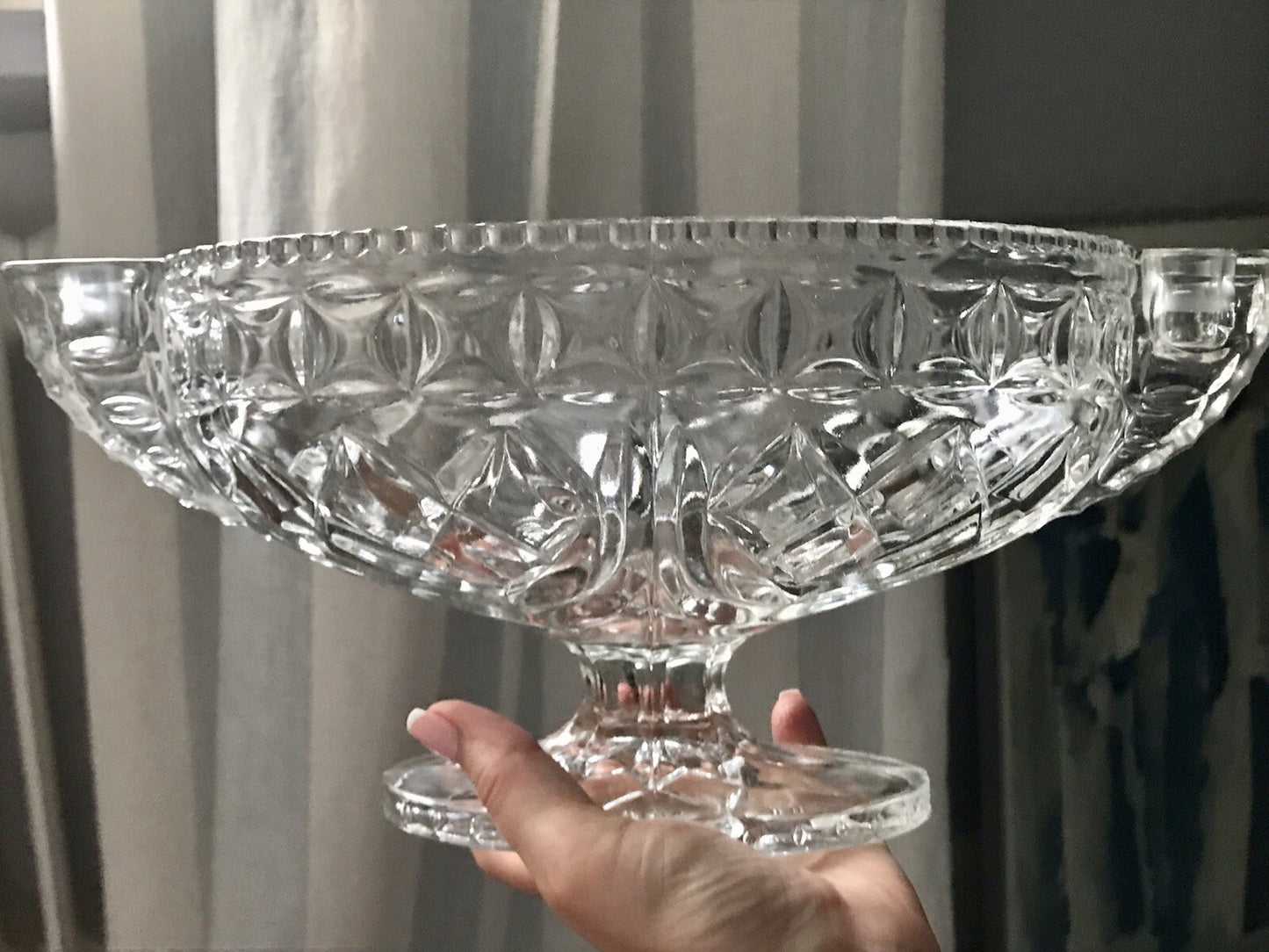 Antik Art Déco Pressglas Glas Schale Fußschale Tafelaufsatz England Jardiniere