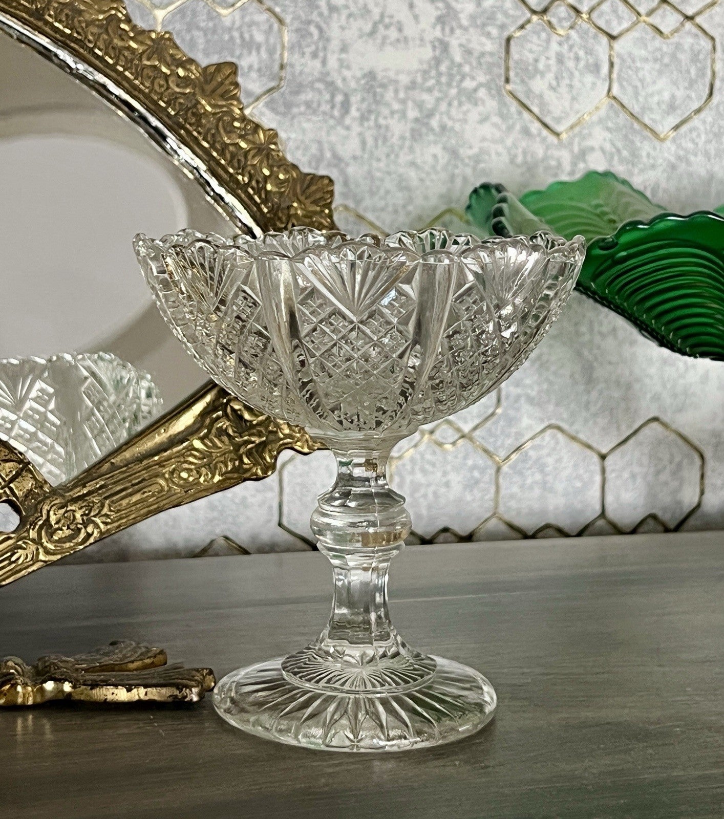 Antik Jugendstil Art Déco Pressglas Glas Fußschale Schale Zuckerschale