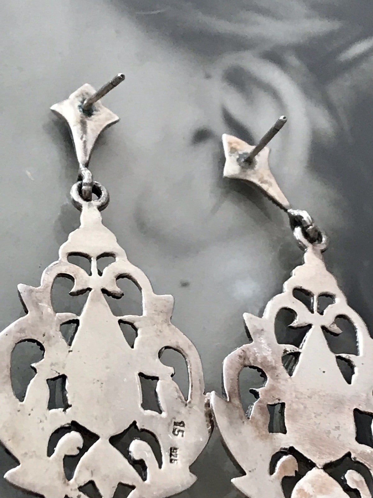 Antik Art Déco Wundervoll Ohrhänger Ohrringe DAMEN Silber 925 Onyx Markasite