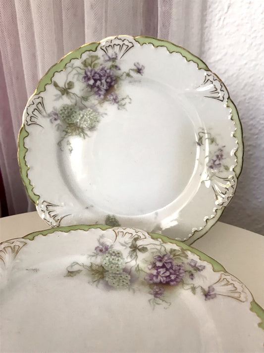 Antik 4 Dessert Kuchen Teller Jugendstil Blumen Muster Jäger&Co Kuchenteller