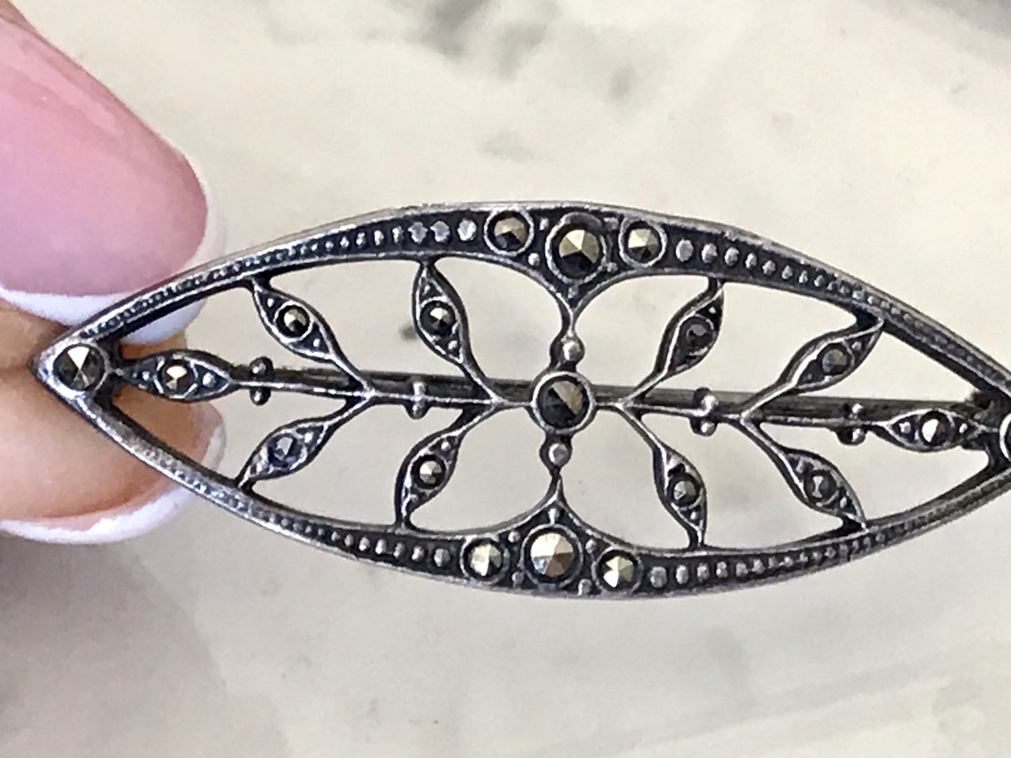 Antik reines Jugendstil Brosche 835 Silber Markasite WUNDERVOLLE ARBEIT!