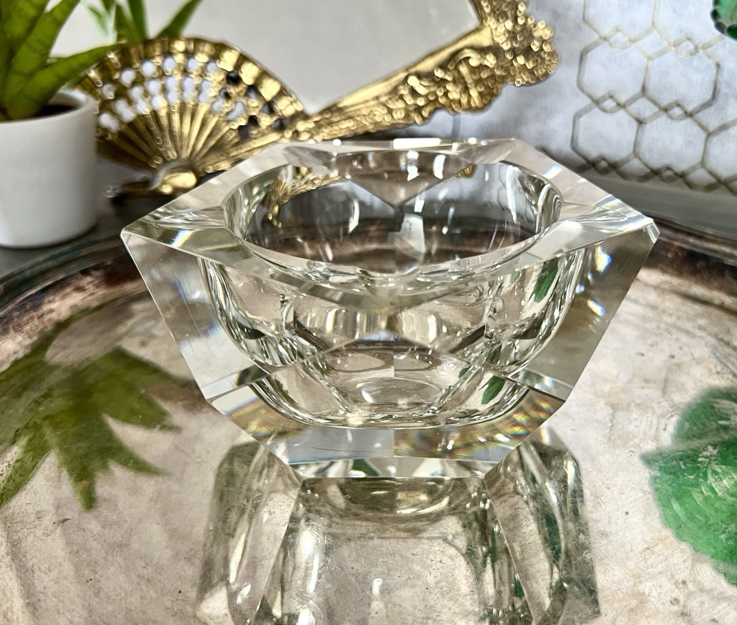 Art Déco Aschenbecher Designer  Ascher farblos Kristallglas EDEL Franz Burkert?