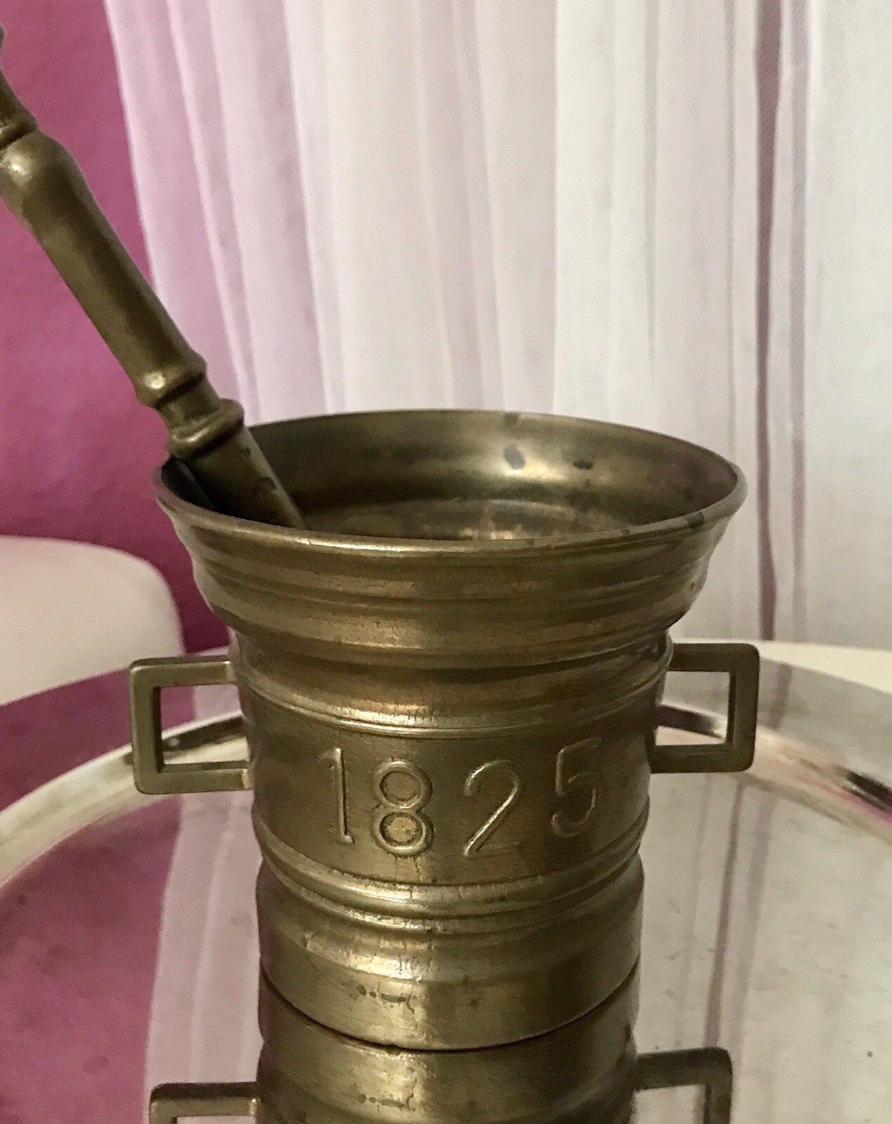Alt Vintage Messing Mörser mit Pistill Stößel 1825 Replik