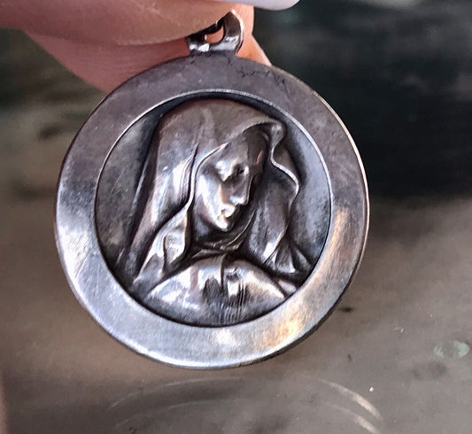 Antik Edel Anhänger Kettenanhänger Silber christlich Maria Mutter Gottes