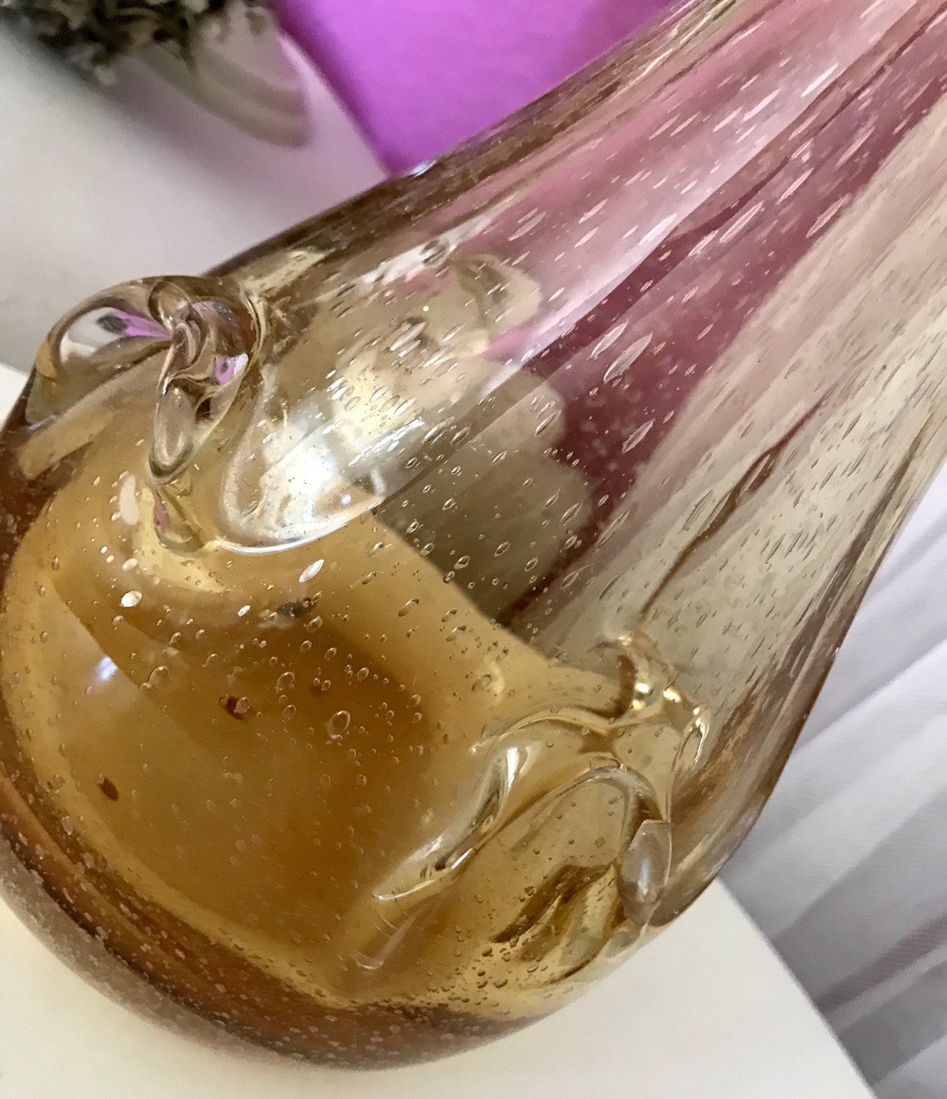 Vintage gelb große Designer Vase Blumenvase Glasvase Glas Huta Zabkowice PRL