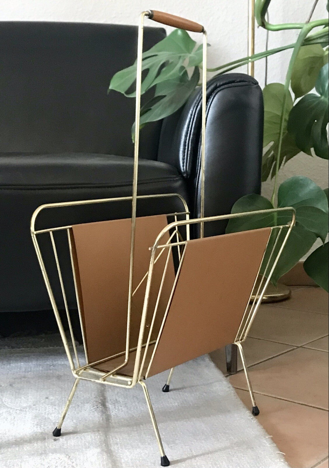 Vintage 60er Mid Century String-Ära Zeitungsständer Kultig gold braun