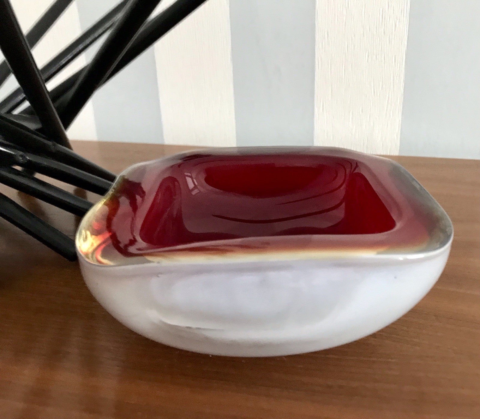 Vintage 60er Murano Glas Schale Barovier? Rot weiß gelb edel