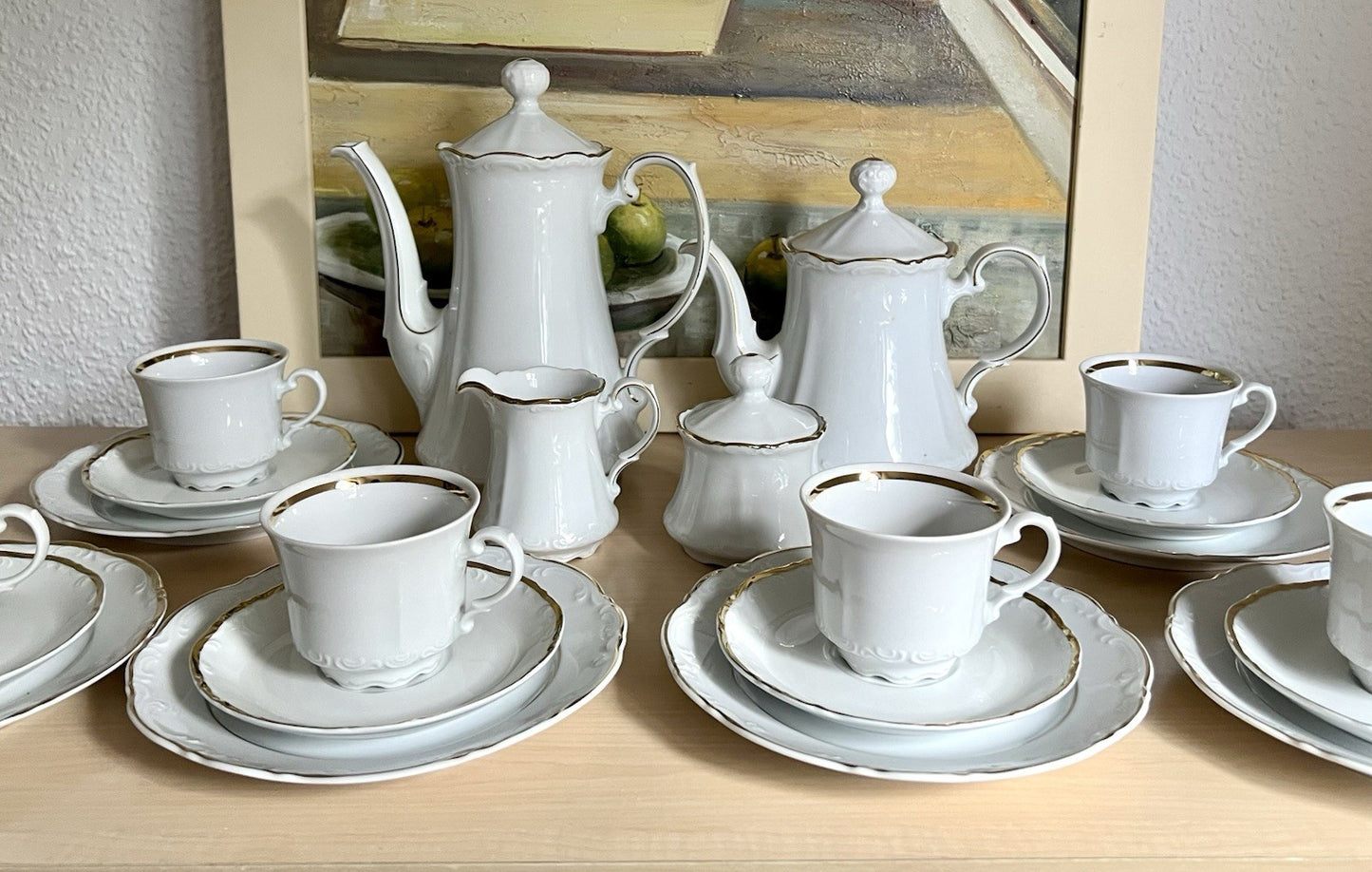 Vintage klassisches  Mitterteich Porzellan Kaffeeservice weiß gold 12 Pers. WOW!