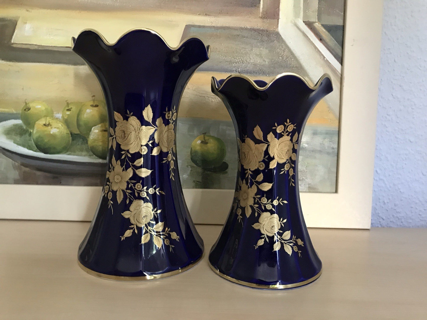 Vintage Alt 1 Porzellan Prunkvase Vase Echt Kobalt Golddekor
