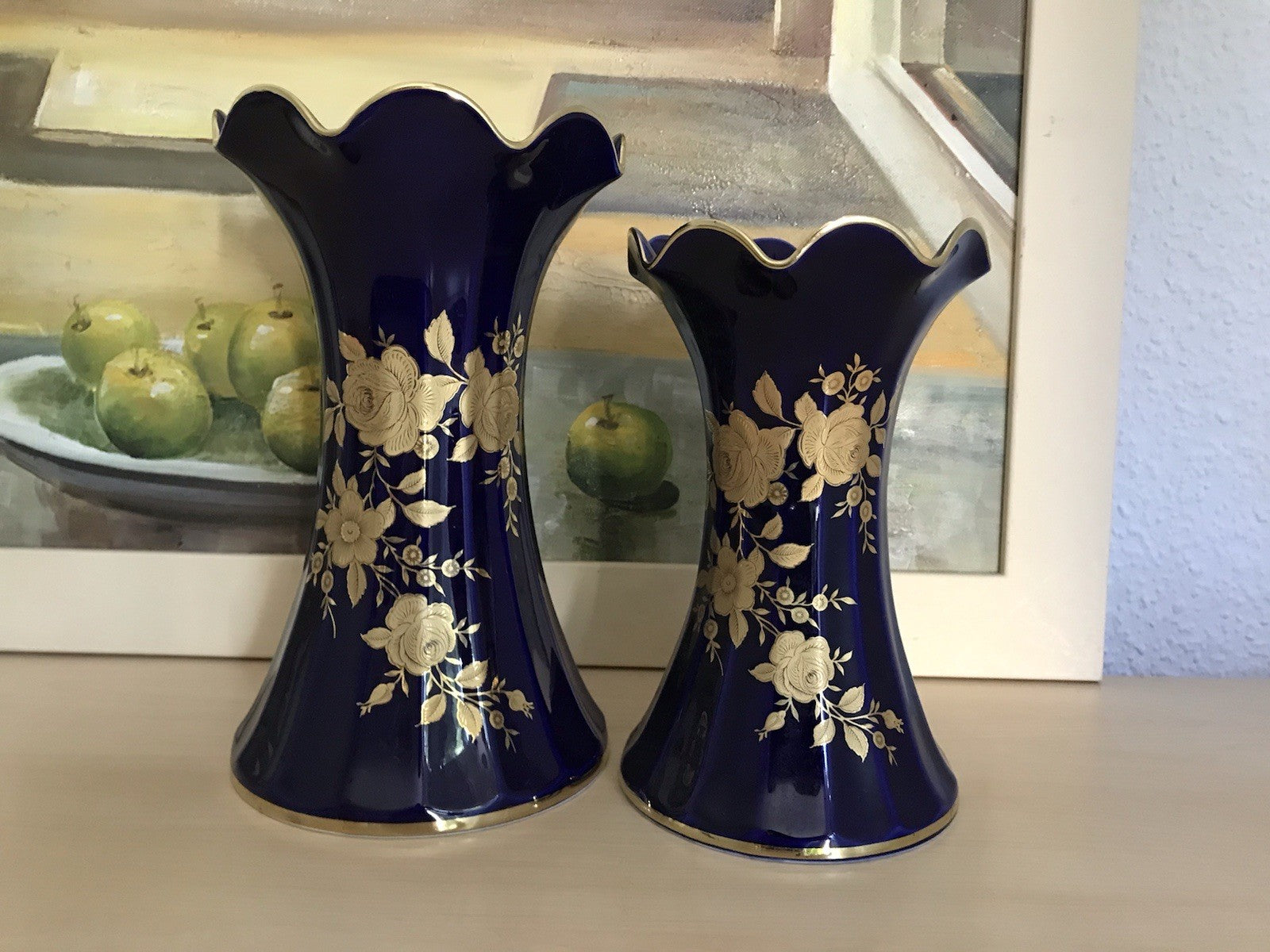 Vintage Alt 1 Porzellan Prunkvase Vase Echt Kobalt Golddekor