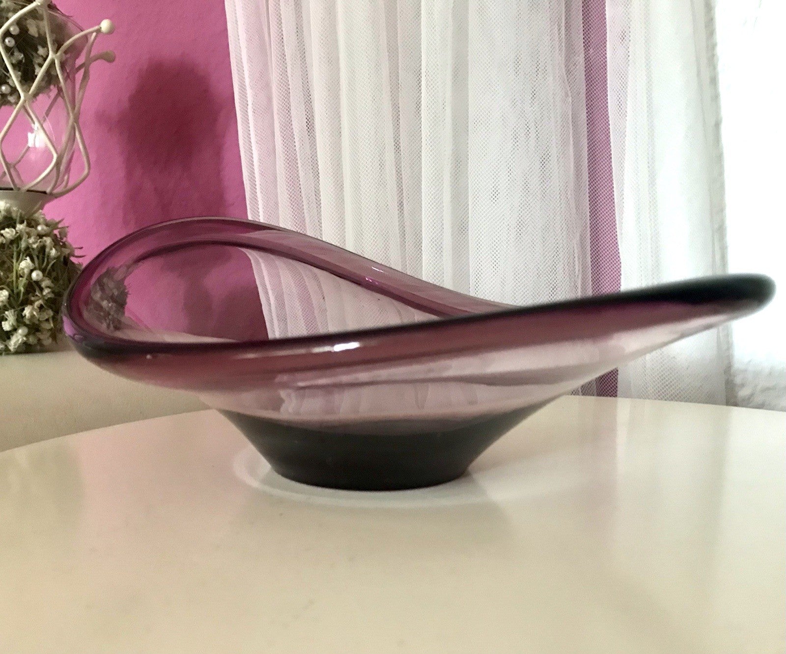 Murano Vintage Design Schale Glas beere aubergine Überfangglas