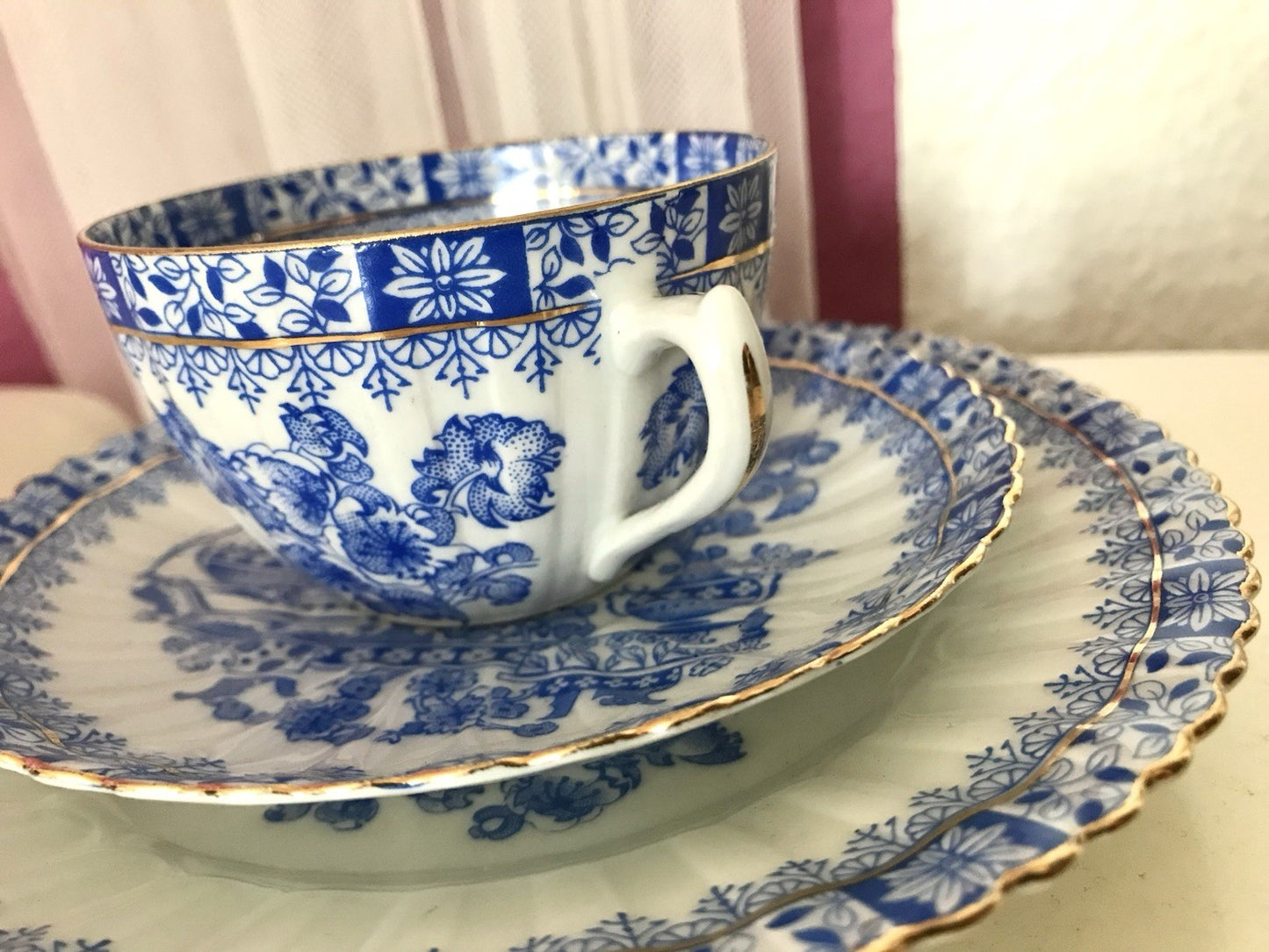 Antik Vintage Porzellan 1 Kaffee-Gedeck Sammeltasse Schön! China blau Tuppack&