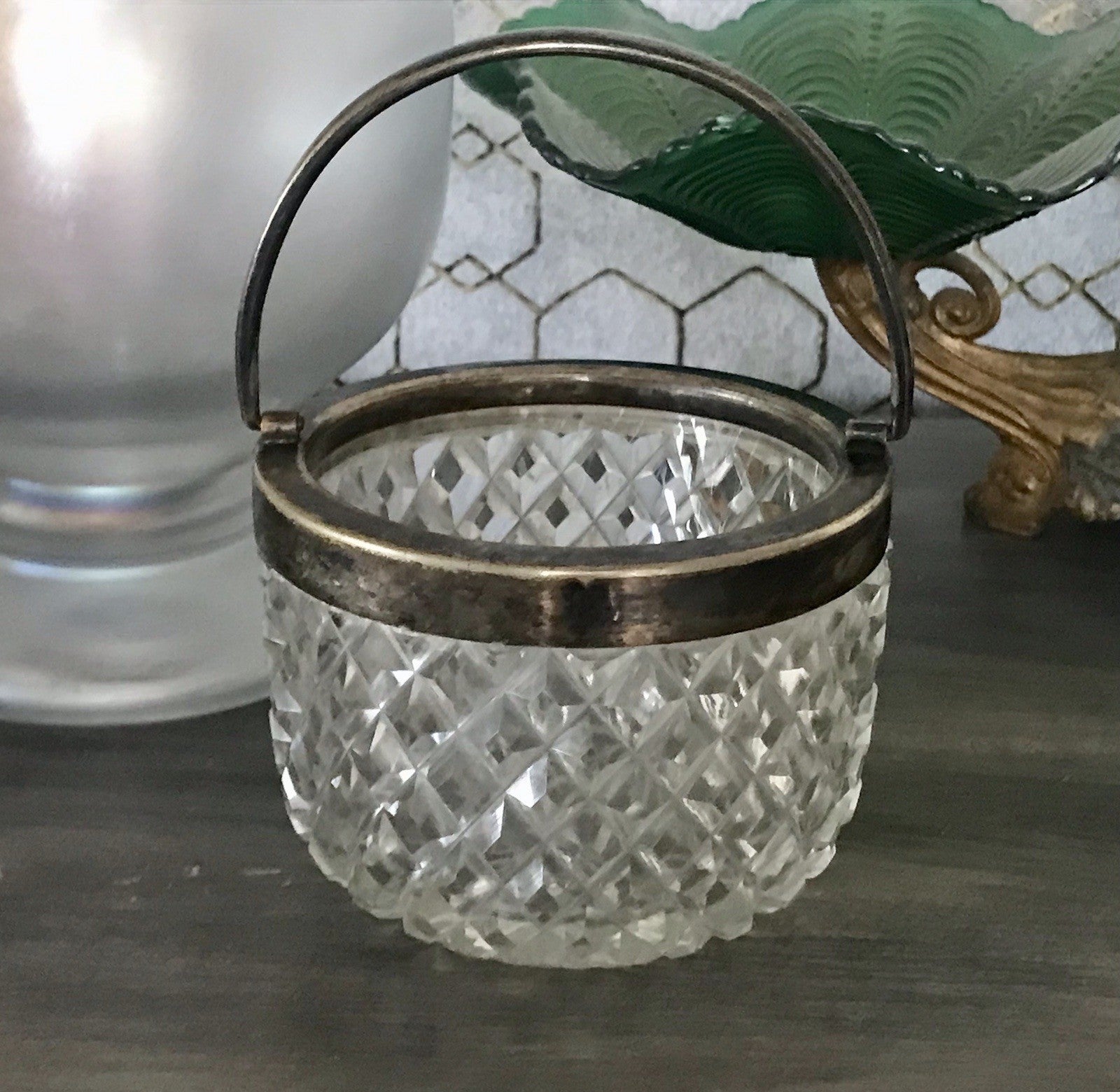Antik Bonboniere Glasdose Dose Bleikristall edel Schliff Baccarat? versilbert