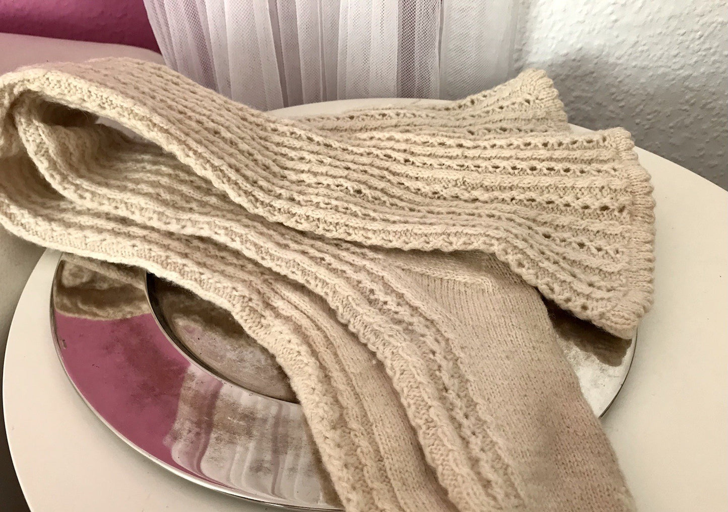 Antik Strümpfe Overkneestrümpfe Schaf-Wolle beige Trachten?