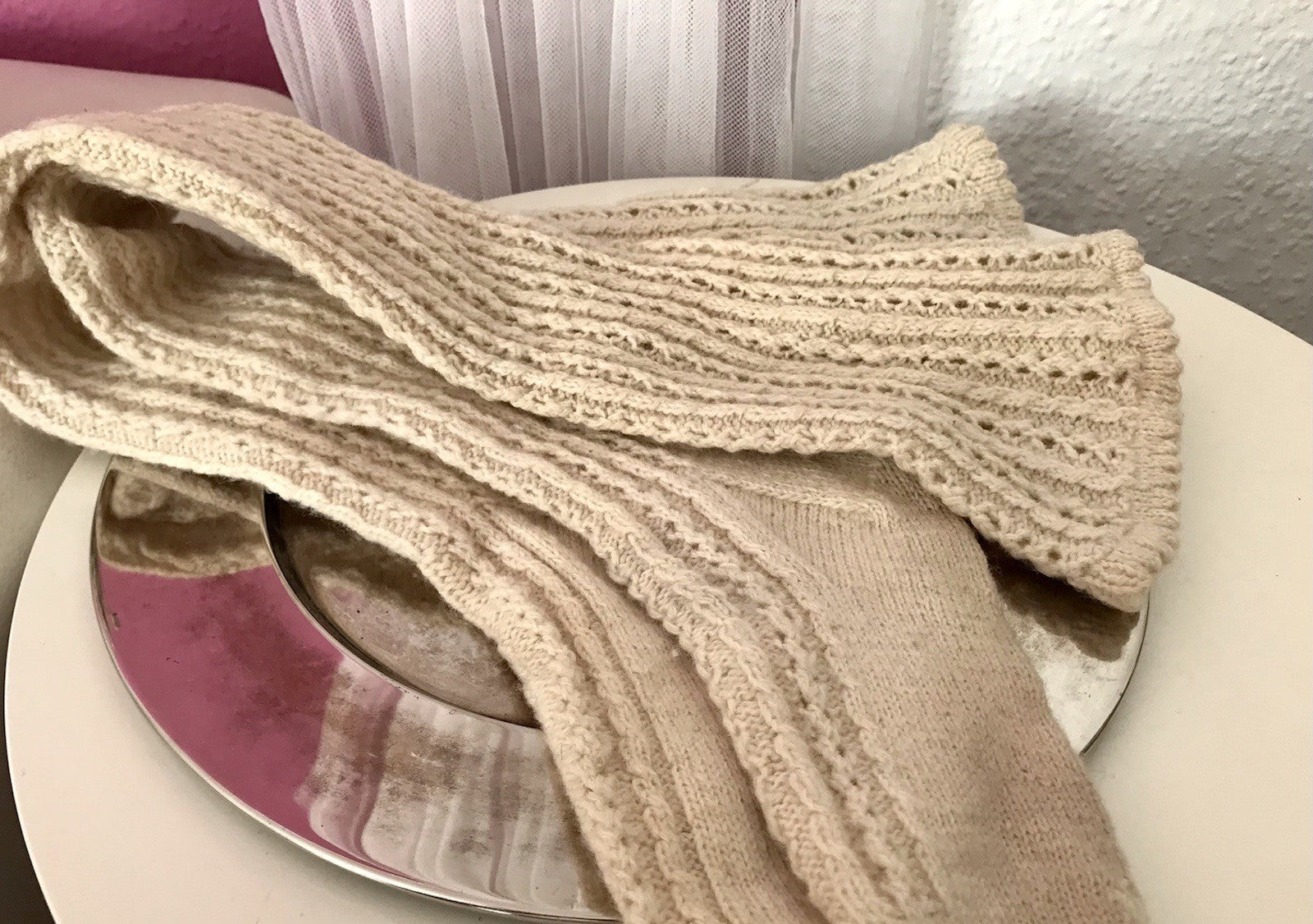 Antik Strümpfe Overkneestrümpfe Schaf-Wolle beige Trachten?