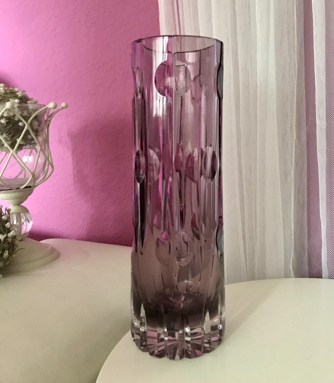 Vintage Edel Vase Glasvase Kristallglas lila groß Schliff Designer Karel Wünsch
