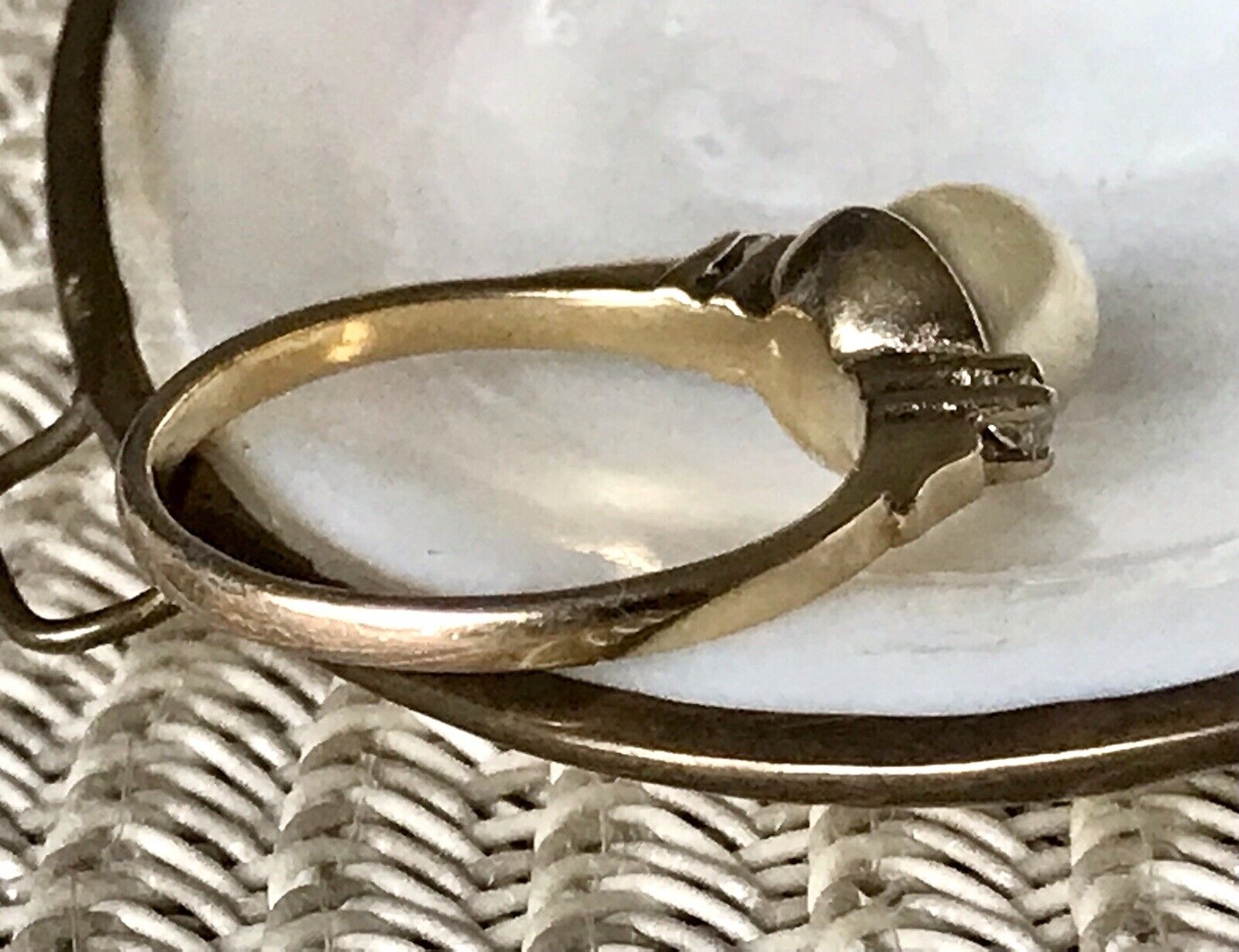 Antik Alt Edel DAMEN RING Silber 925 Perle farblose Steine Gr.58 18,4 vergoldet