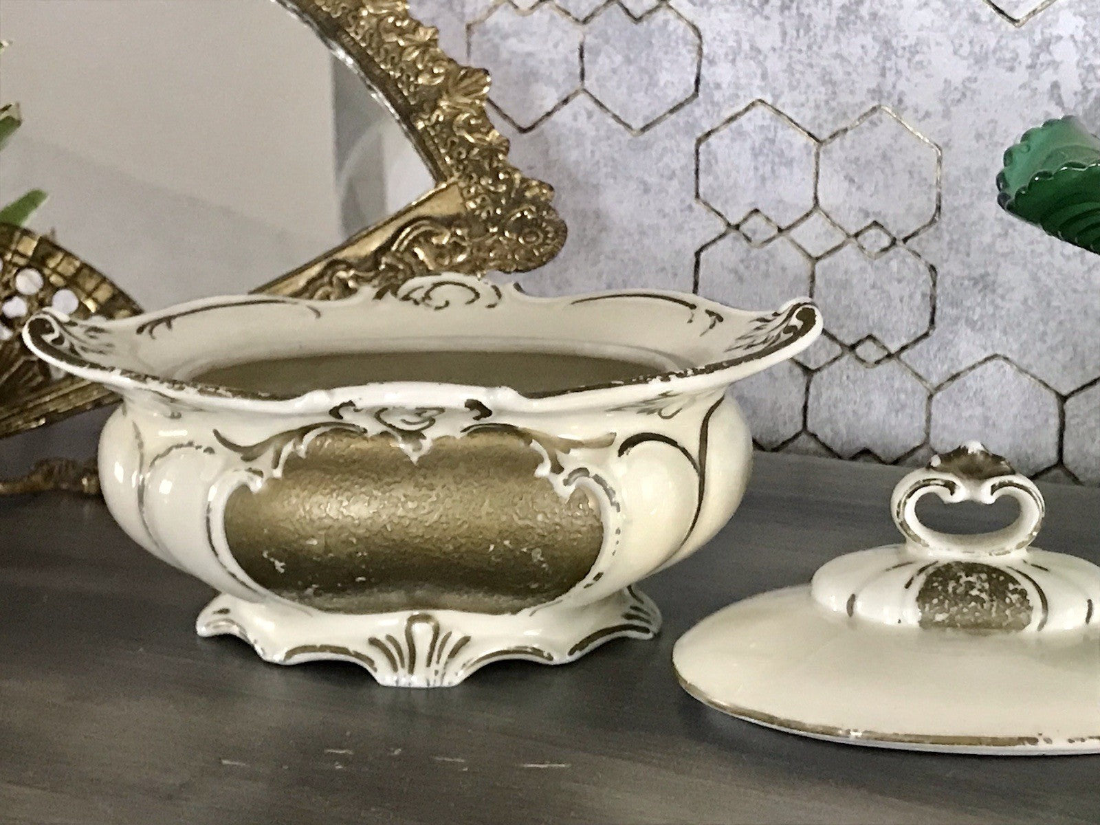 Antik Art Déco Porzellan Dose 02 Deckeldose Schatulle Bonboniere Neu-Tettau 1930