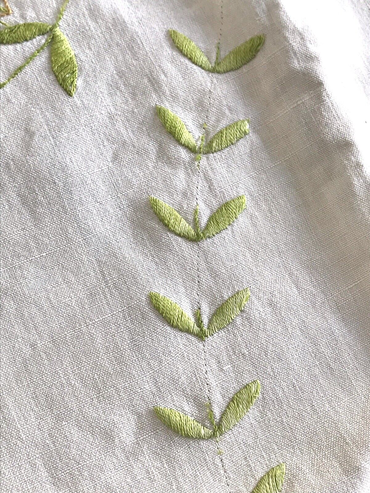 Antik Leinen Jugendstil Tischdecke natur bunt Rosen Stickerei 136 cm x 205 cm
