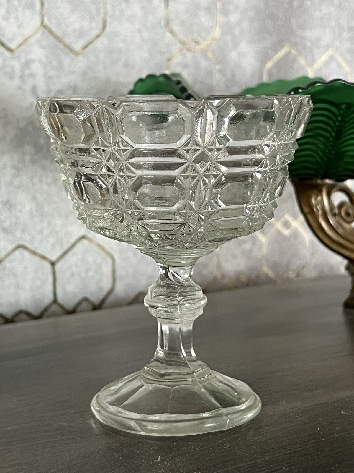 Antik Jugendstil Art Déco Pressglas Glas Fußschale Schale Zuckerschale