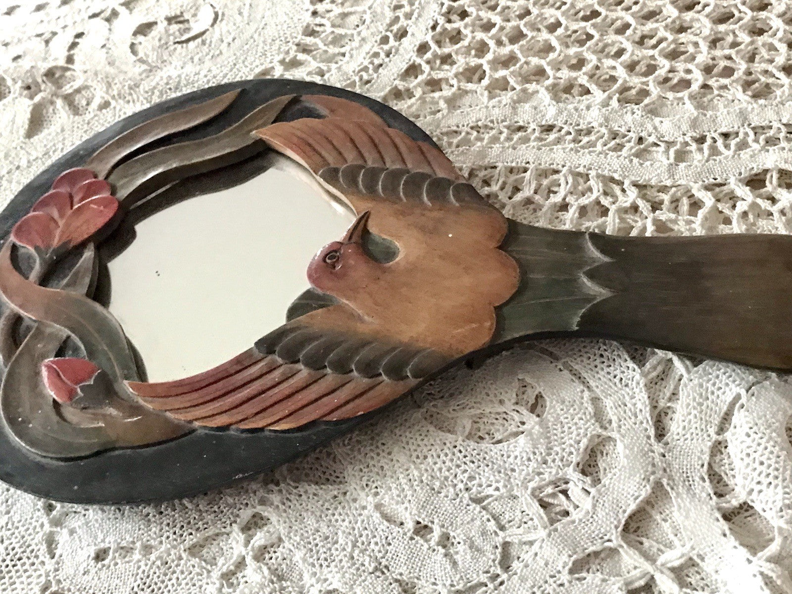 Antik? Vintage Spiegel Handspiegel Holz geschnitzt in Jugendstil gearbeitet