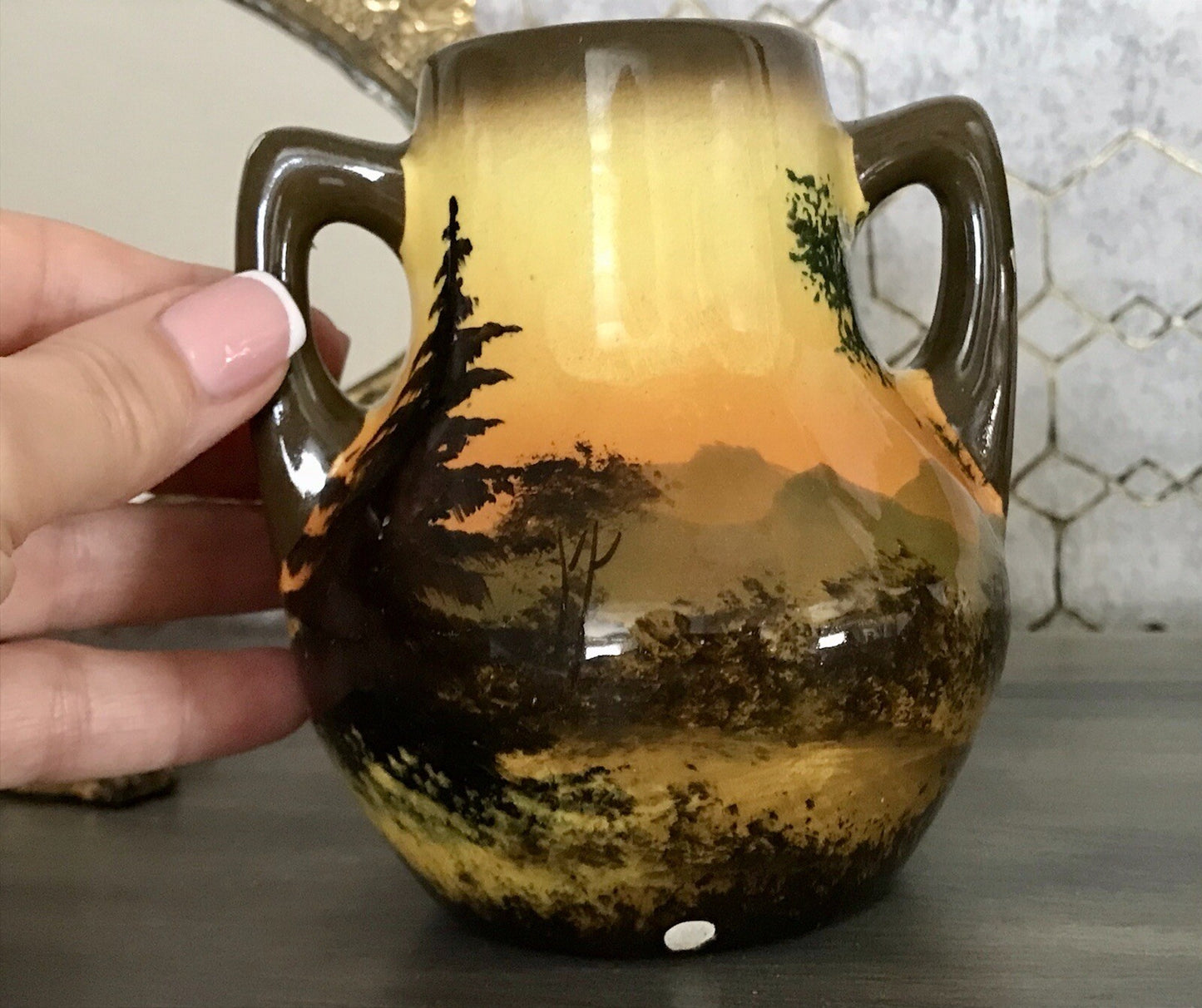 Antik  Keramik Majolika Schramberg  Vase Väschen handbemalt
