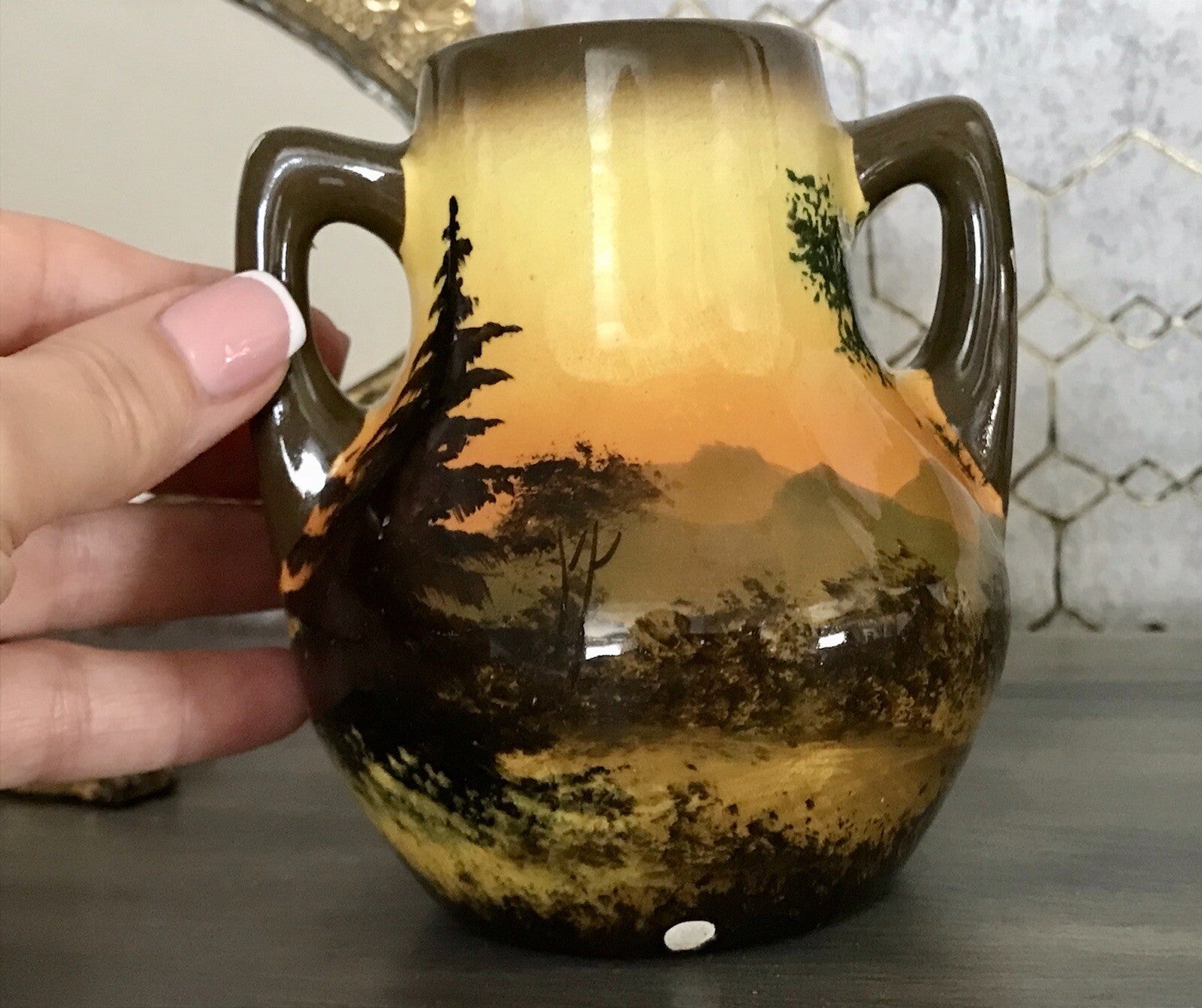 Antik  Keramik Majolika Schramberg  Vase Väschen handbemalt