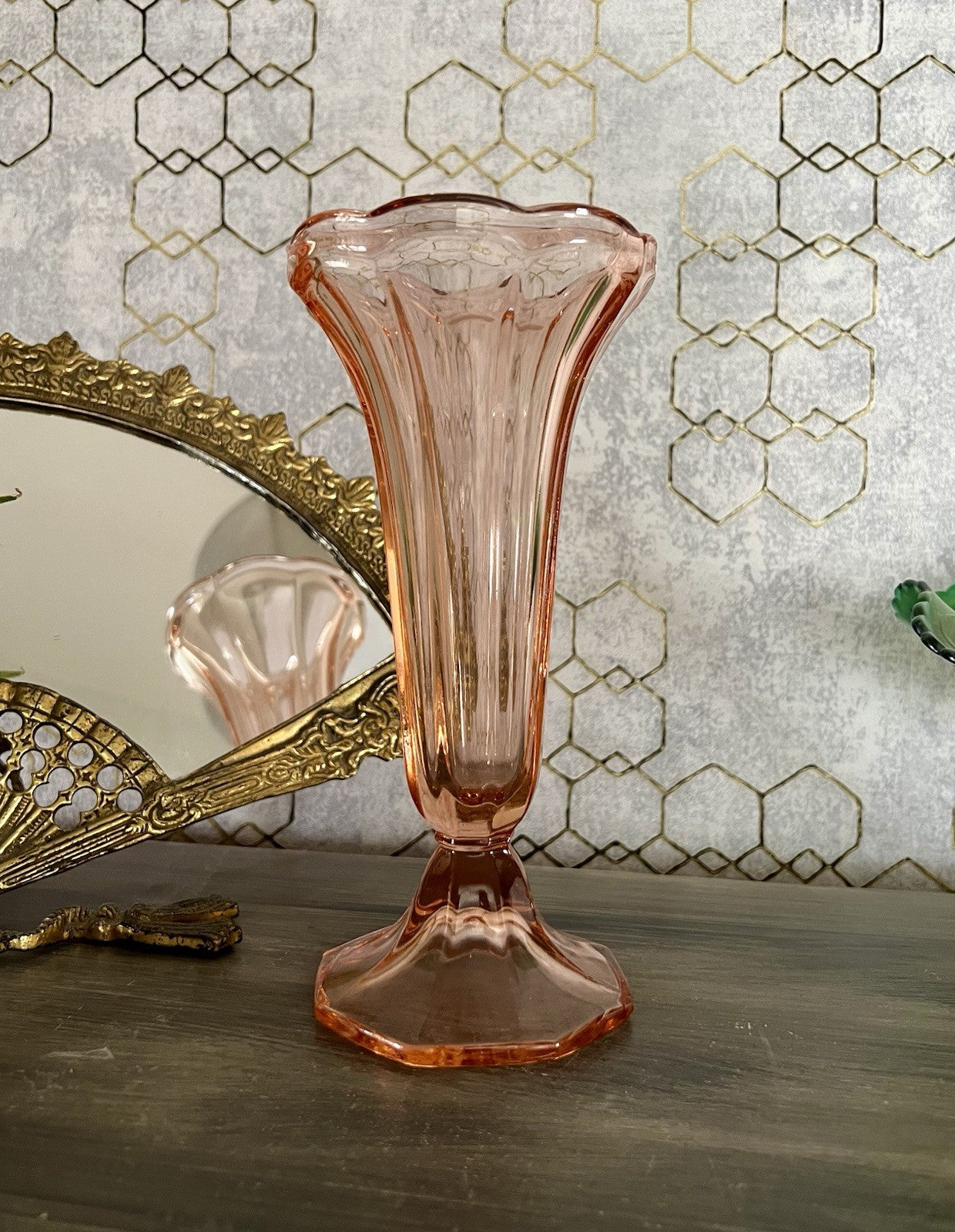 Antik Art Déco 1 Vase Glasvase Pressglas rosa Rosalin Glas