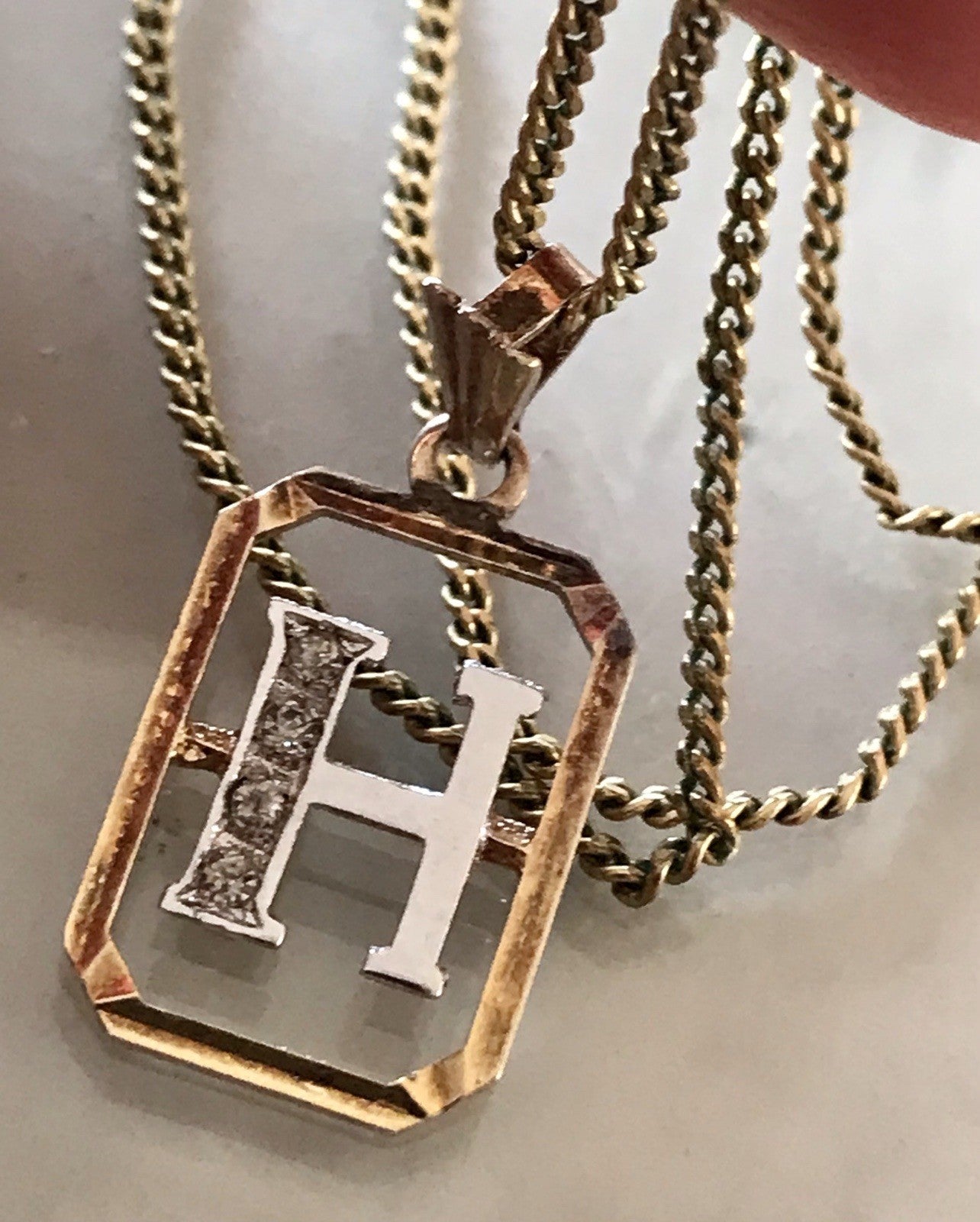 Vintage Edel Anhänger Buchstabe H Kettenanhänger Silber 925 Steinchen vergoldet