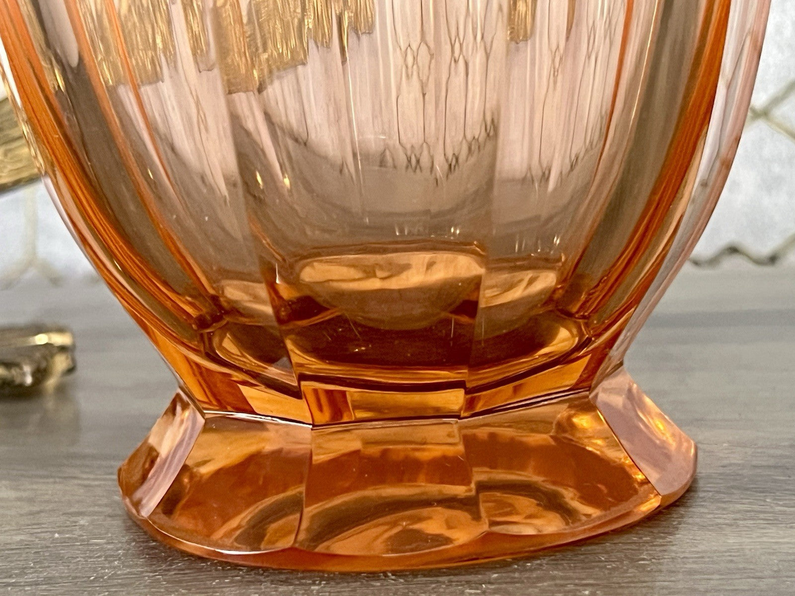 Antik Art Déco Vase Glasvase geschliffen rosa Rosalin Glas
