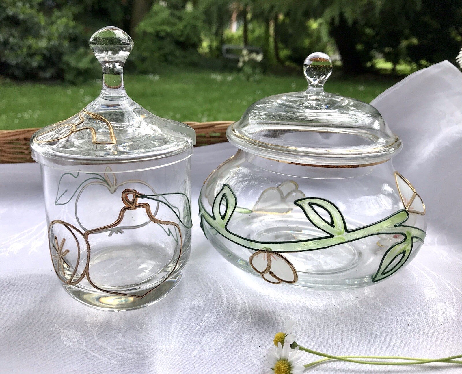 Nagel  2 Glasdose Bonboniere Gefäß Glas Konfitüre Marmeladen Dose Tiffany Optik