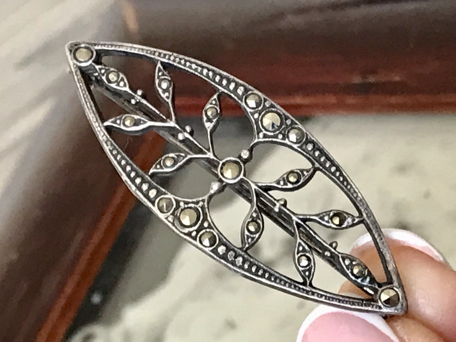 Antik reines Jugendstil Brosche 835 Silber Markasite WUNDERVOLLE ARBEIT!