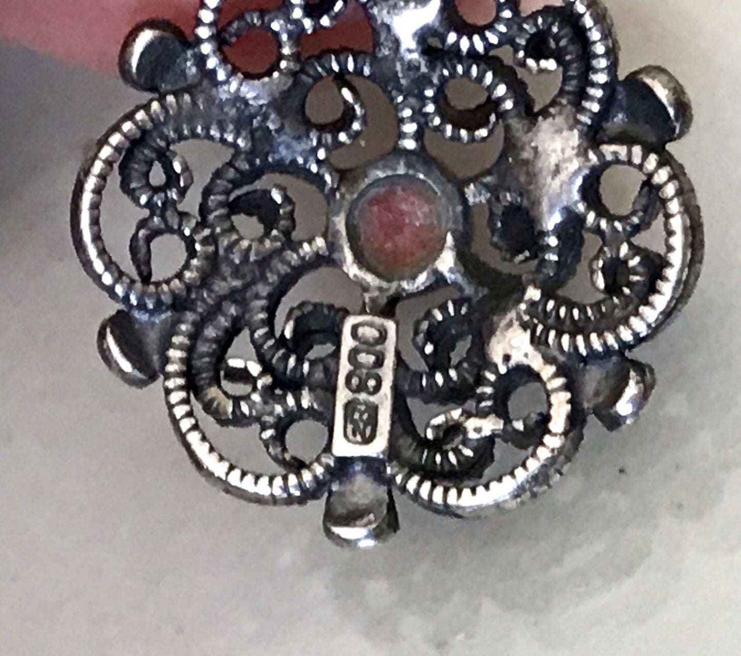 Antik Jugendstil Art Déco Anhänger 800 Silber filigran Koralle?
