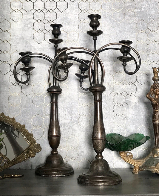 Antik 2 Jugendstil ehemals versilbert Kandelaber Kerzenständer Leuchter ~1890
