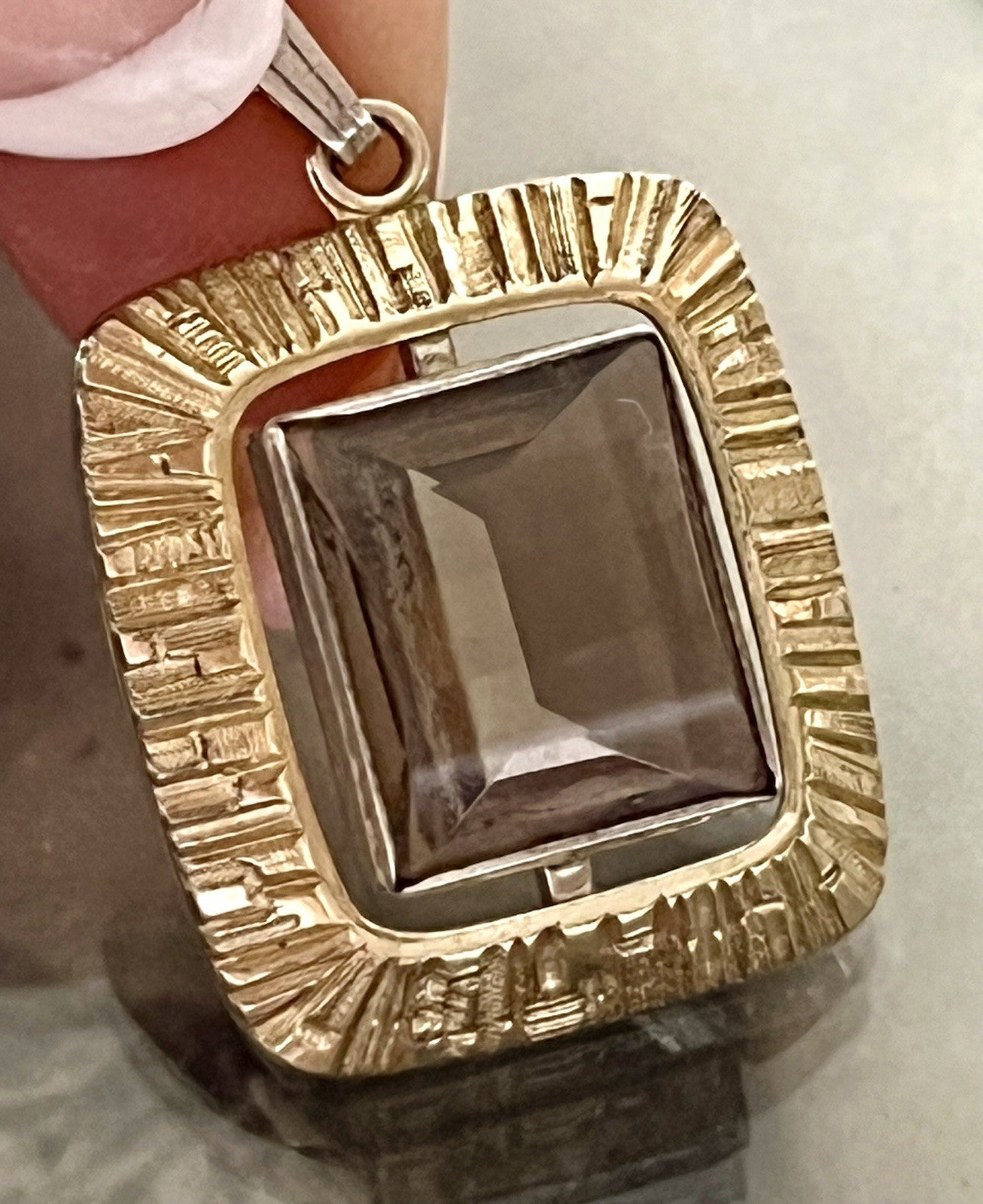 Vintage Alt Kettenanhänger Anhänger 835 K&L Silber vergoldet Rauchquarz?