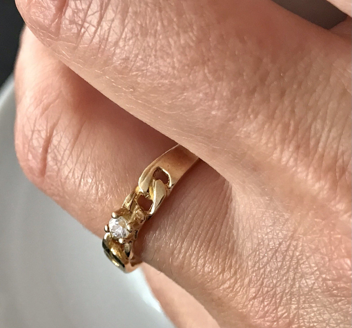 Vintage Damen Ring Silber 925 Gr.59 farbloser Stein Solitär 18,8 vergoldet