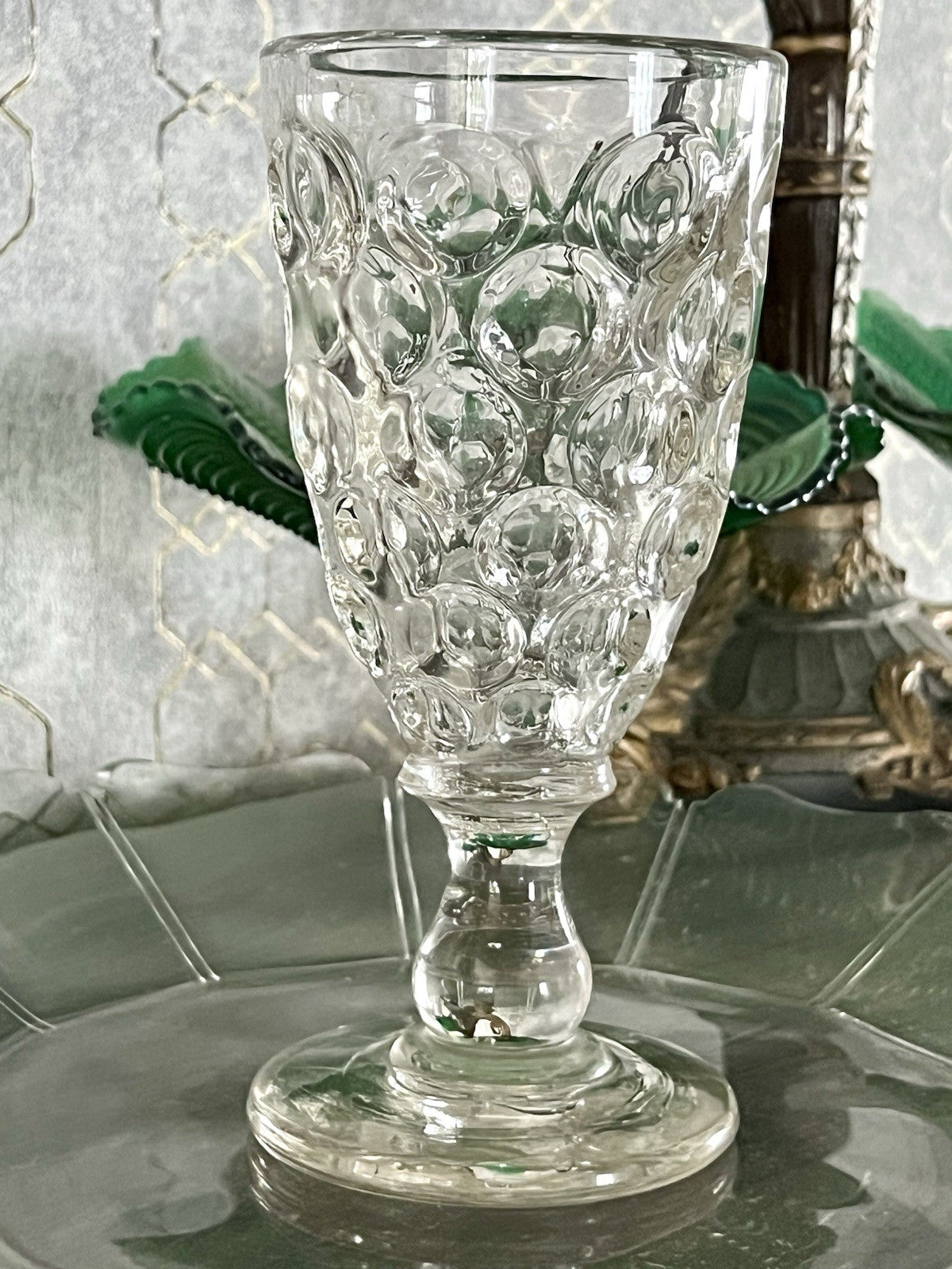 Antik  Biedermeier Tausendaugen Fußbecher Bierglas Ale Glas Abriss