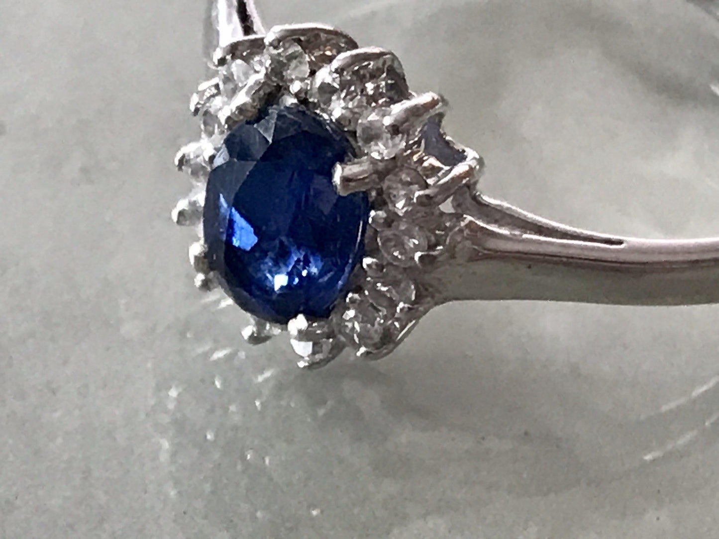 Vintage Entourage Halo Ring farblose Steine & Saphir Silber 925  ~Gr.62 63