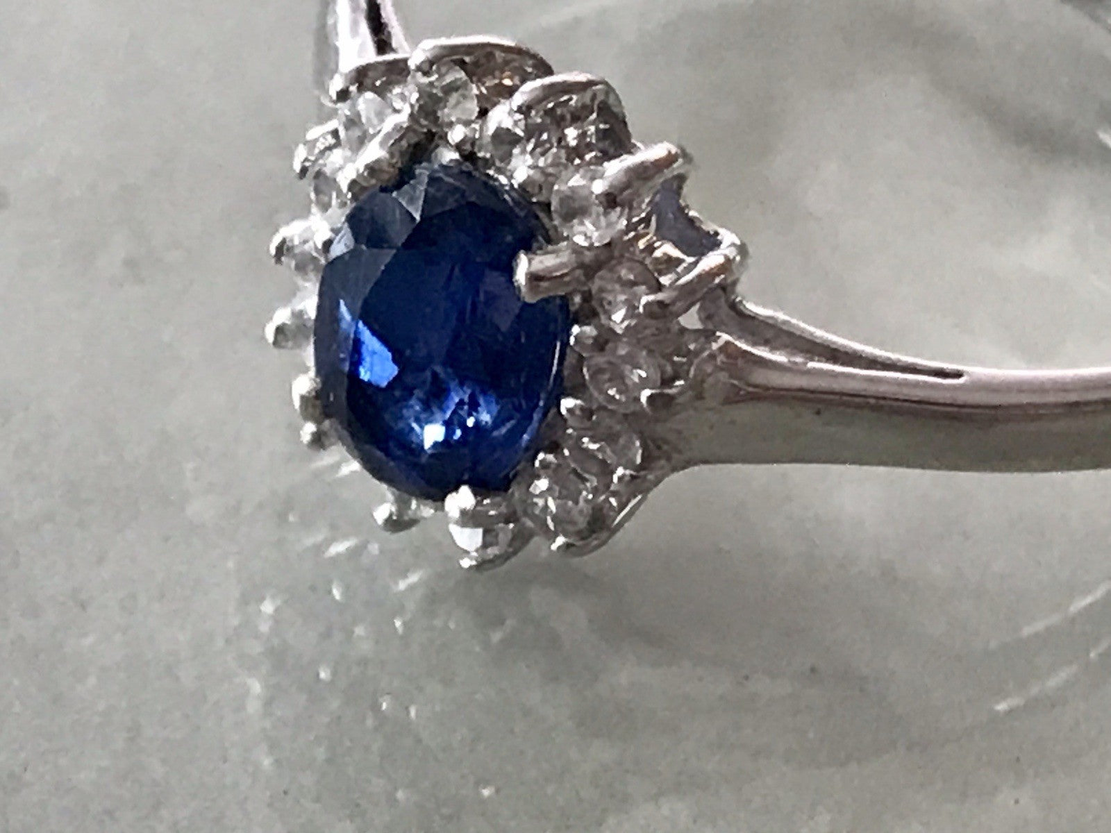 Vintage Entourage Halo Ring farblose Steine & Saphir Silber 925  ~Gr.62 63