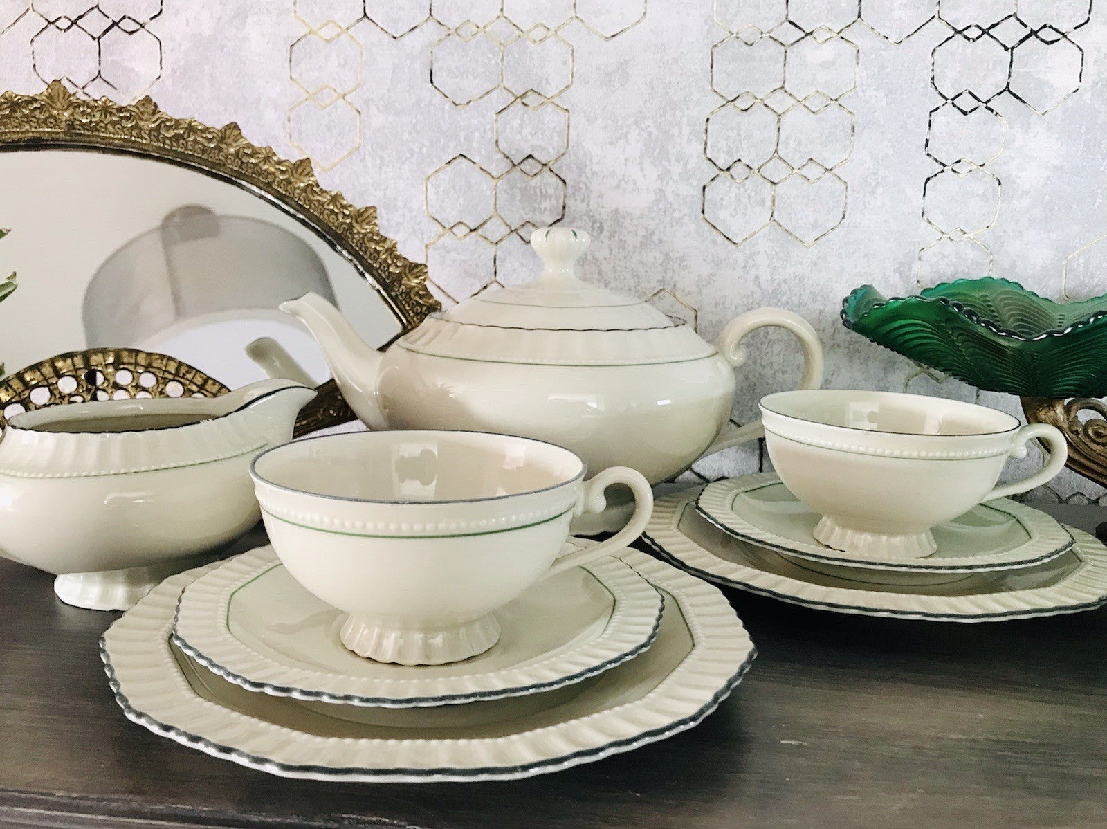 Antik Edel Art Déco Porzellan Kaffeeservice 8 Pers. SCHÖN Schlaggenwald Böhmen