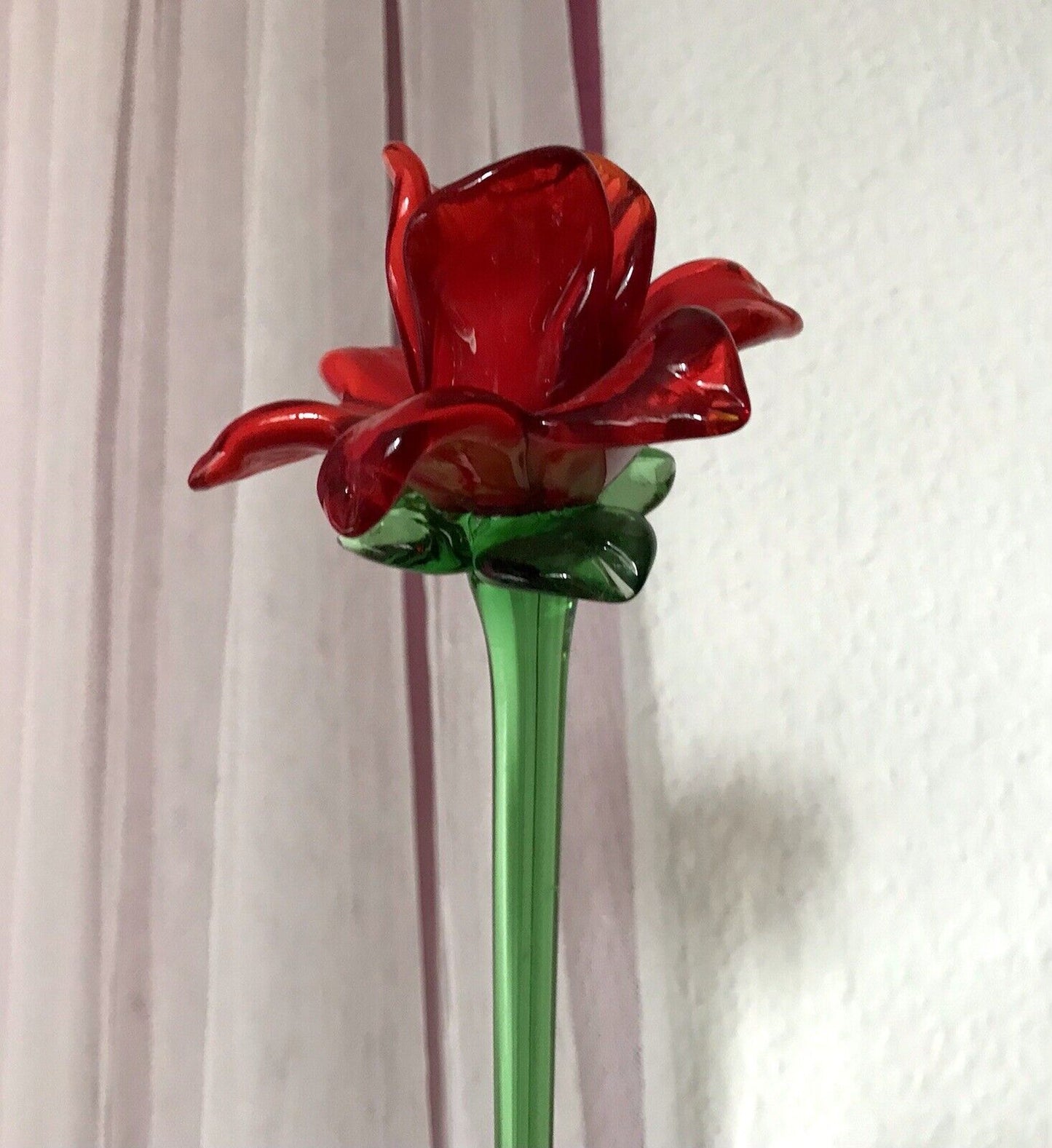 Vintage Murano ? 60er Jahre Glas Blume rote Rose mit Stiel ca. 50 cm lang