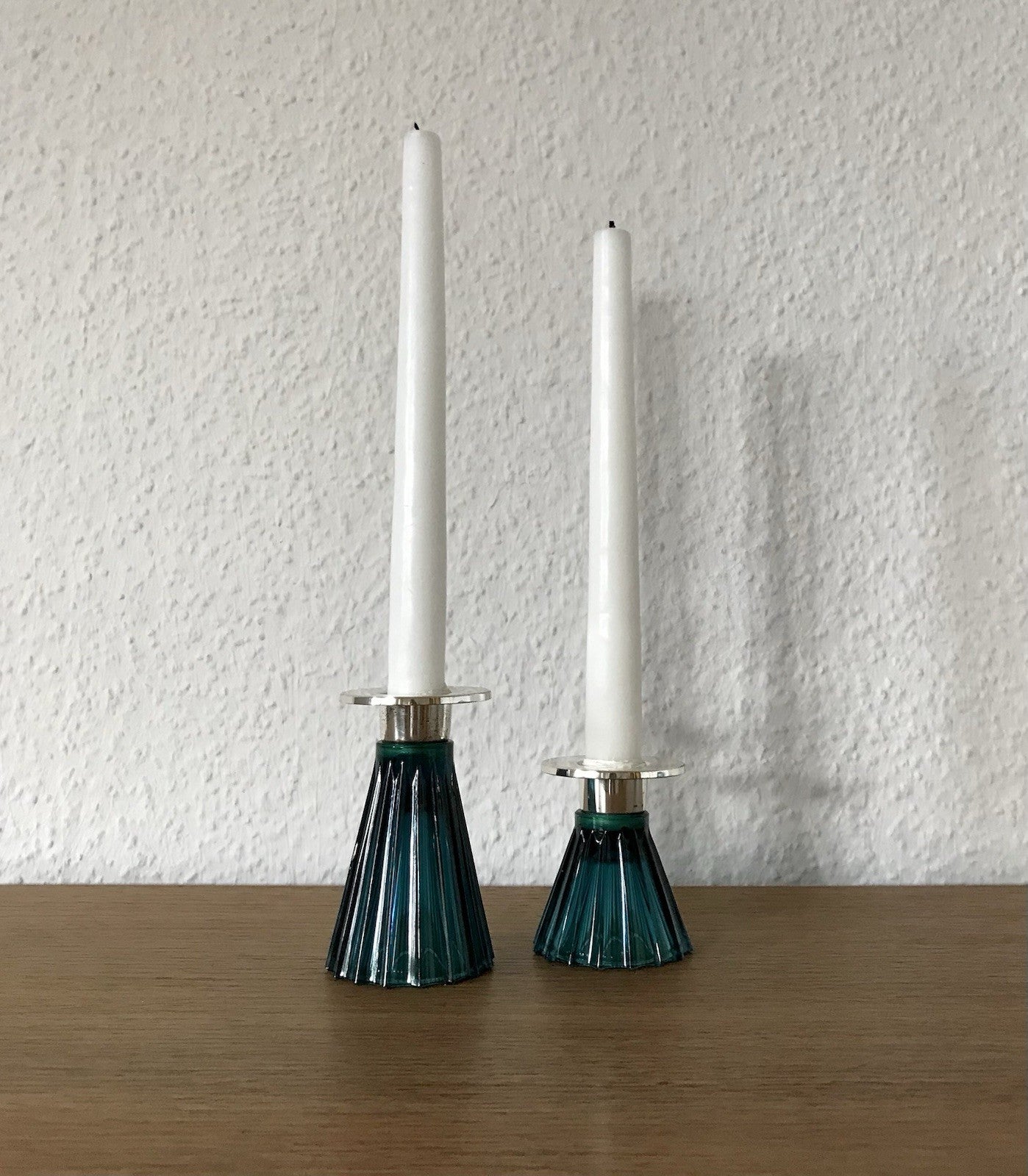 Vintage alt WMF 2 Leuchter Glas türkis versilbert Wagenfeld Ära