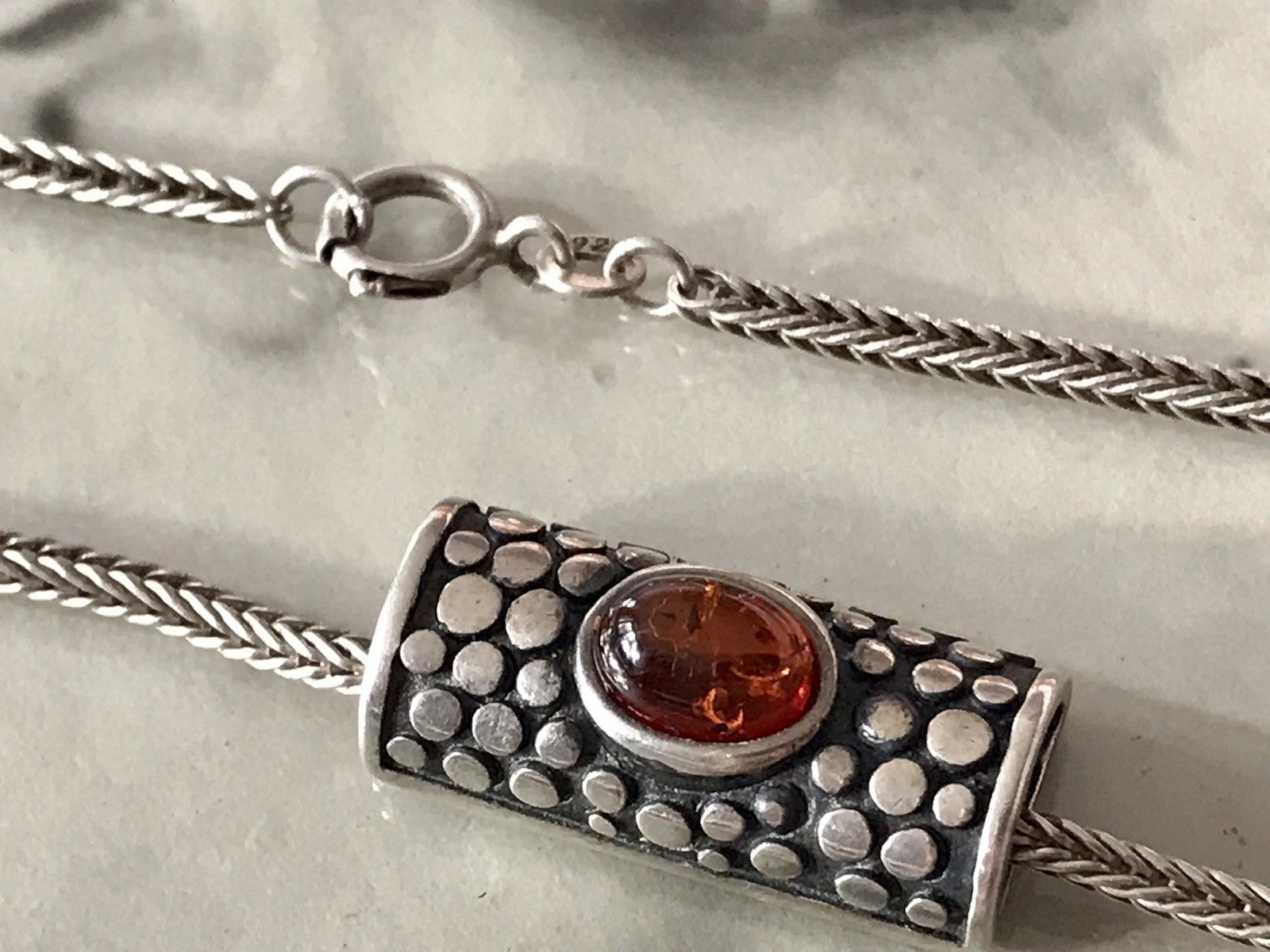 Vintage Edel Halskette 925 Anhänger Kettenanhänger Silber 925 Bernstein