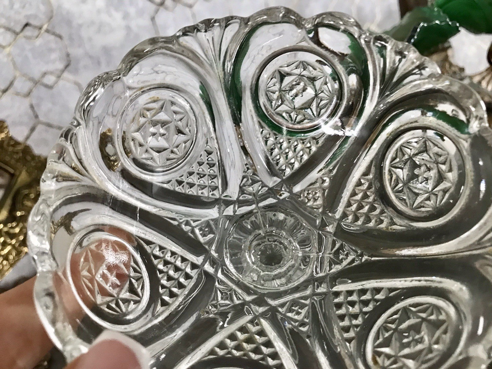 Antik Jugendstil Art Déco Pressglas Glas Fußschale Schale Zuckerschale