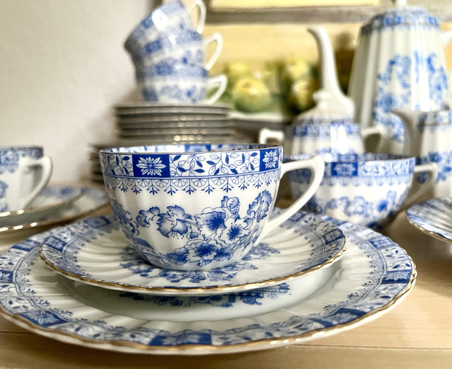 Edel Vintage Porzellan Kaffeeservice 12 Pers. Seltmann Weiden &andere China blau