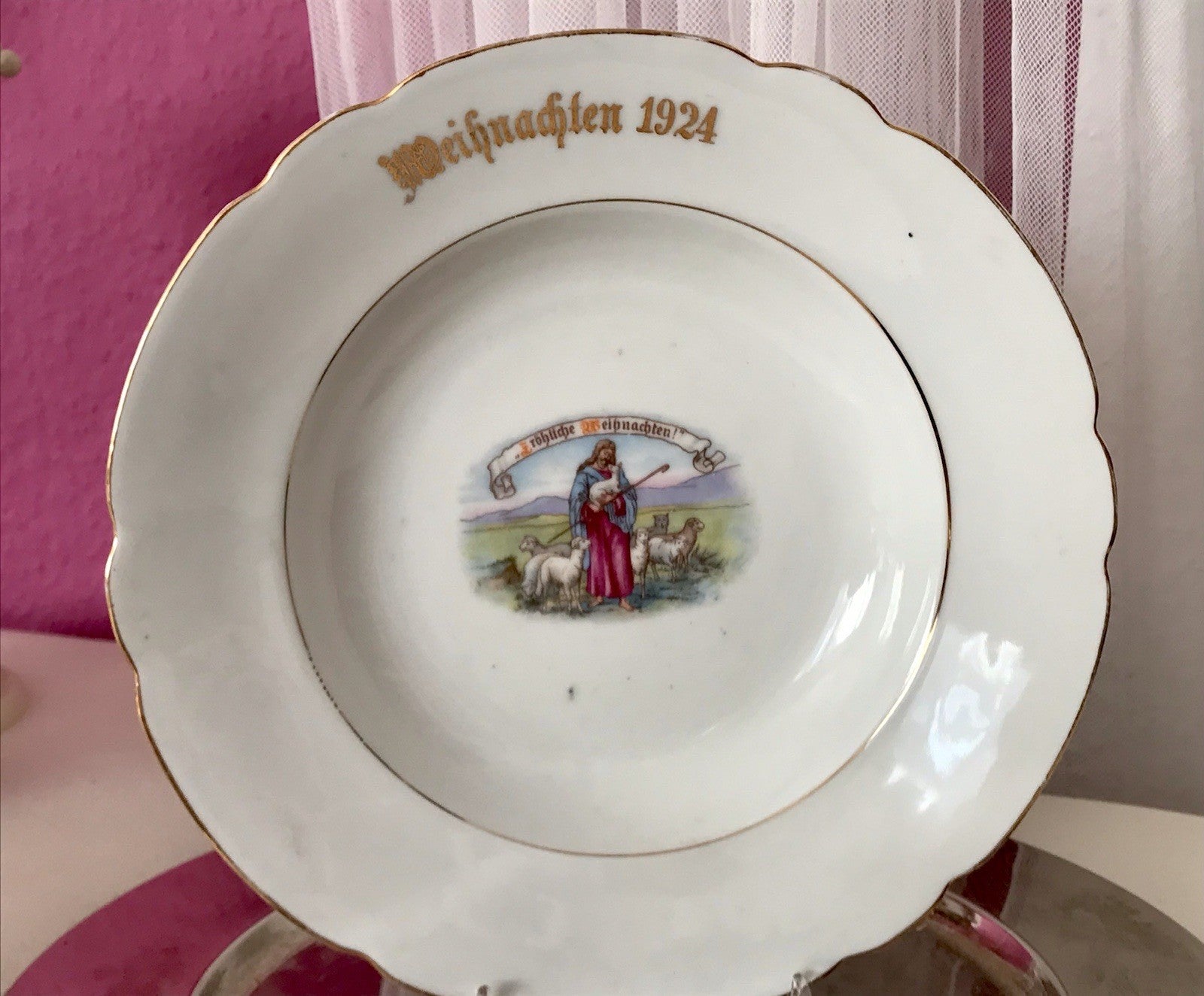 Antik Art Déco Porzellan 1  Teller Zierteller Weihnachten 1924 christlich
