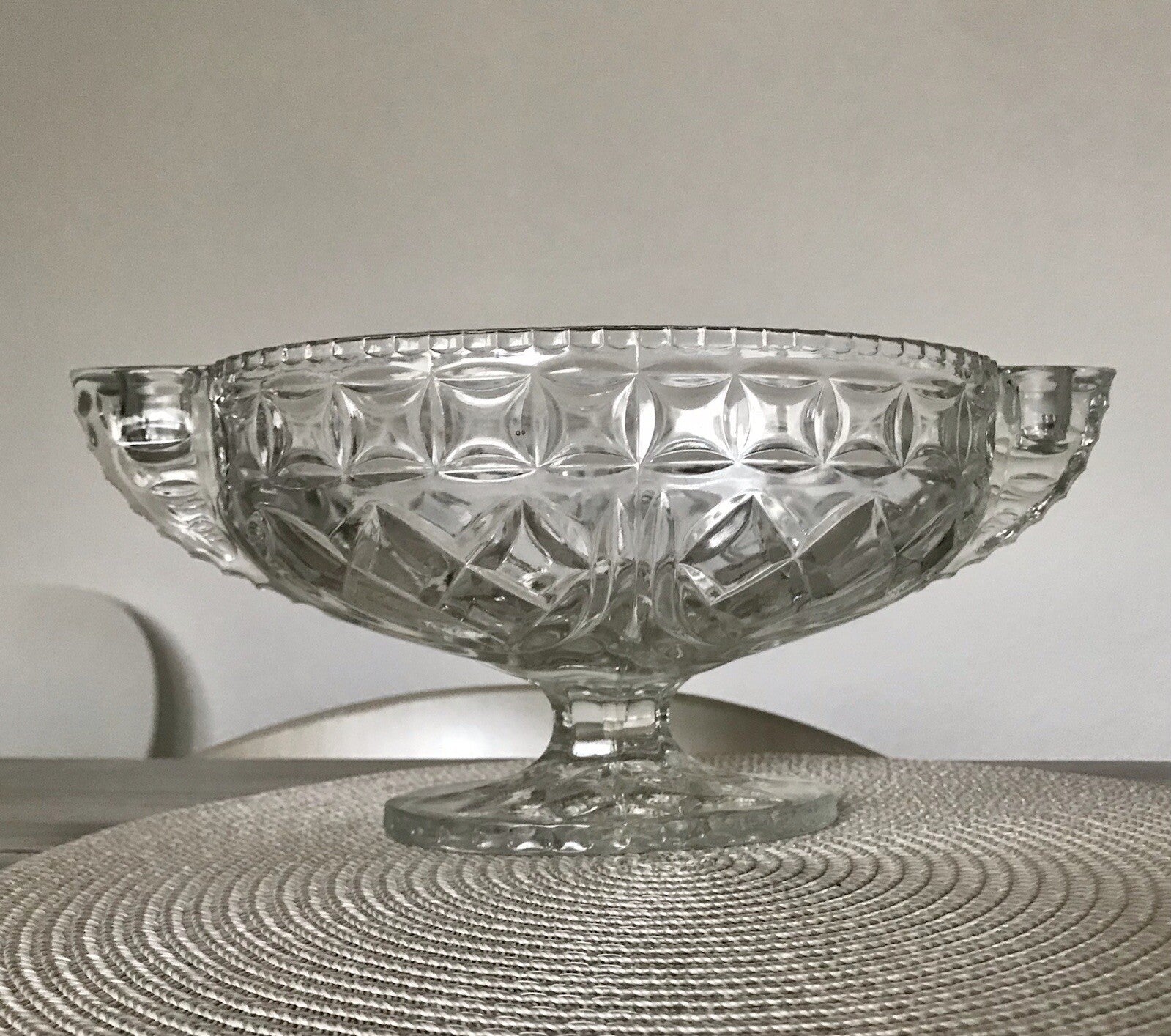 Antik Art Déco Pressglas Glas Schale Fußschale Tafelaufsatz England Jardiniere