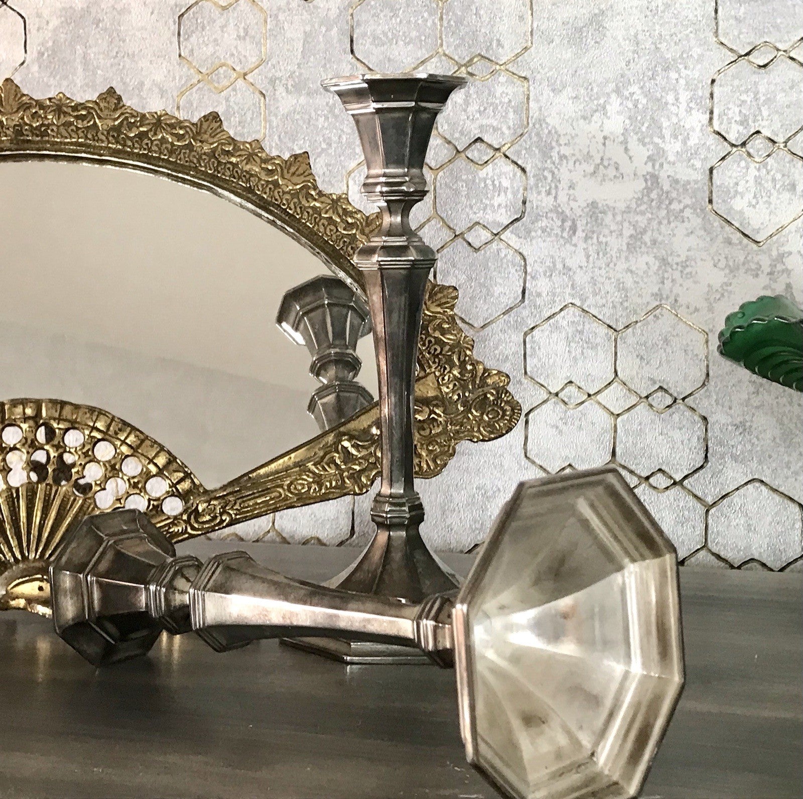 Antik 2 Kerzenleuchter Kerzenständer Art Déco Leuchter versilbert