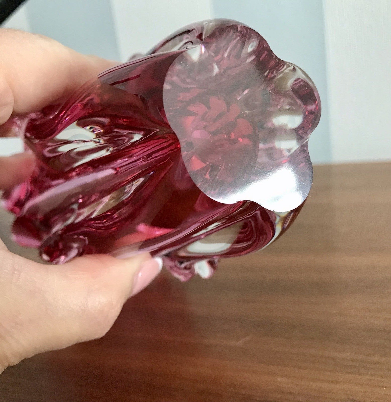 Vintage Glasvase Vase 60er Jahre Glas rubinrot pink rot