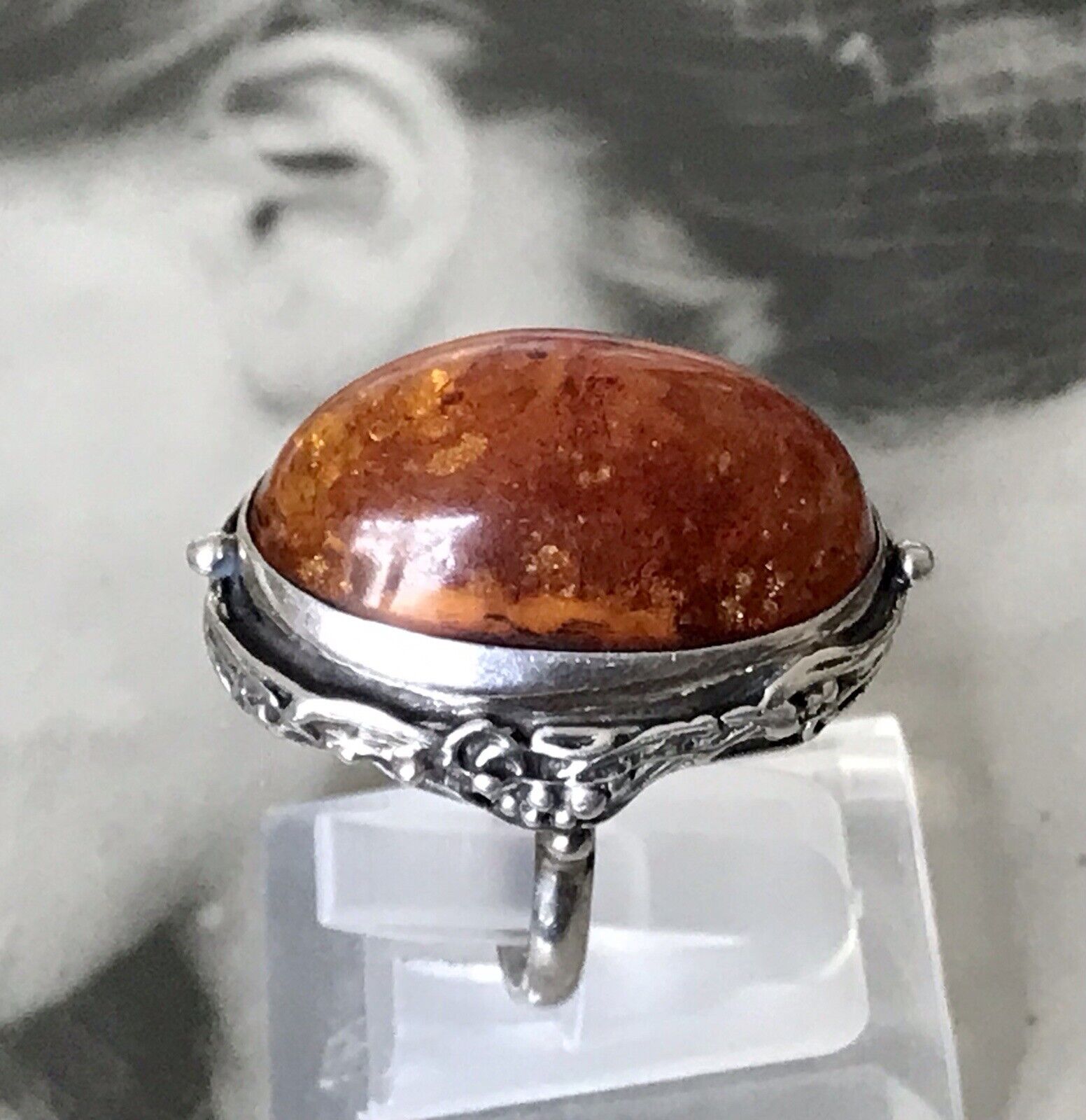 Vintage Baltic Bernstein DAMEN RING Silber Super Jugendstil Design Gr.59